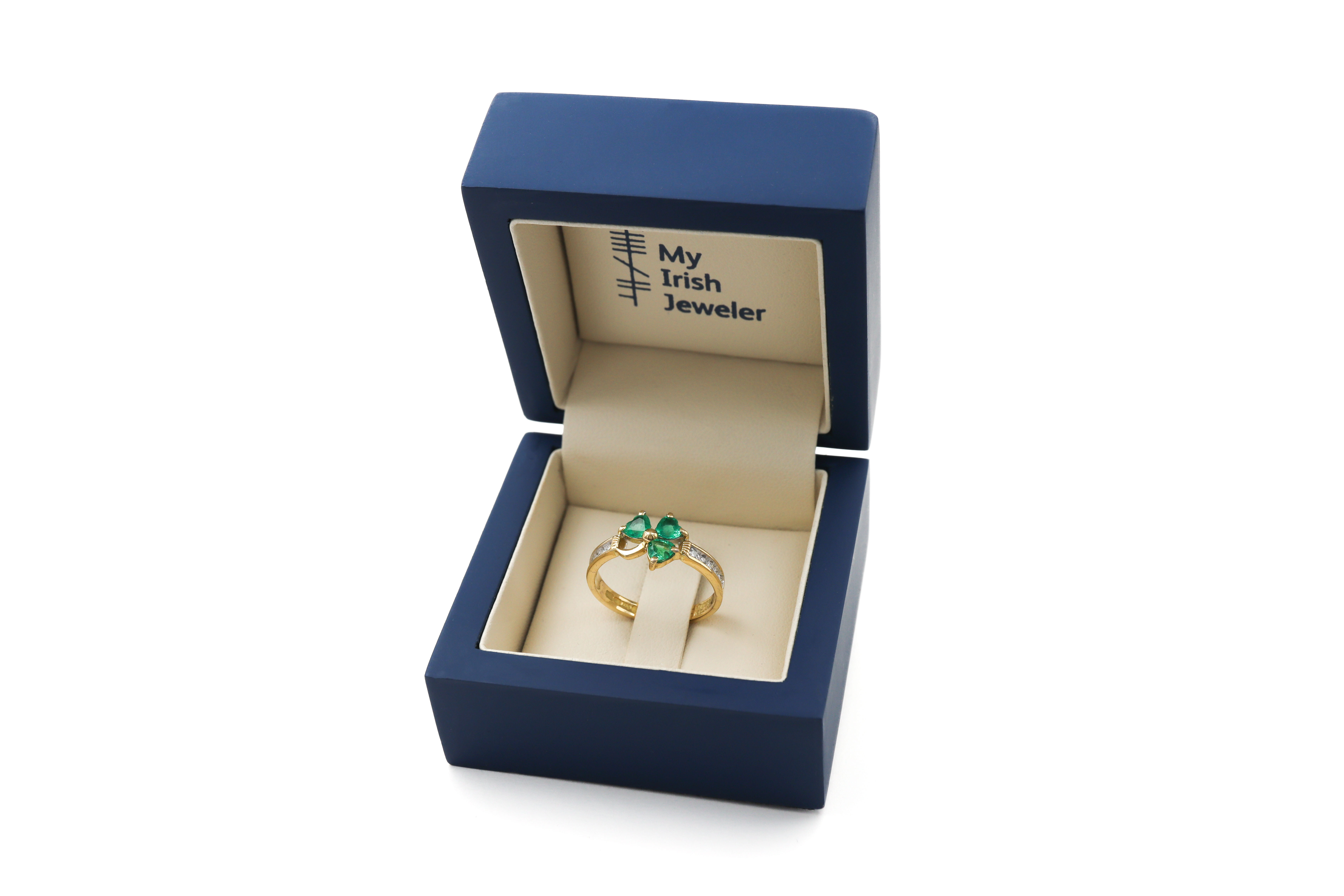 Irish Yellow Gold Shamrock Ring For Women With a Polished Finish. In Luxury Packaging.