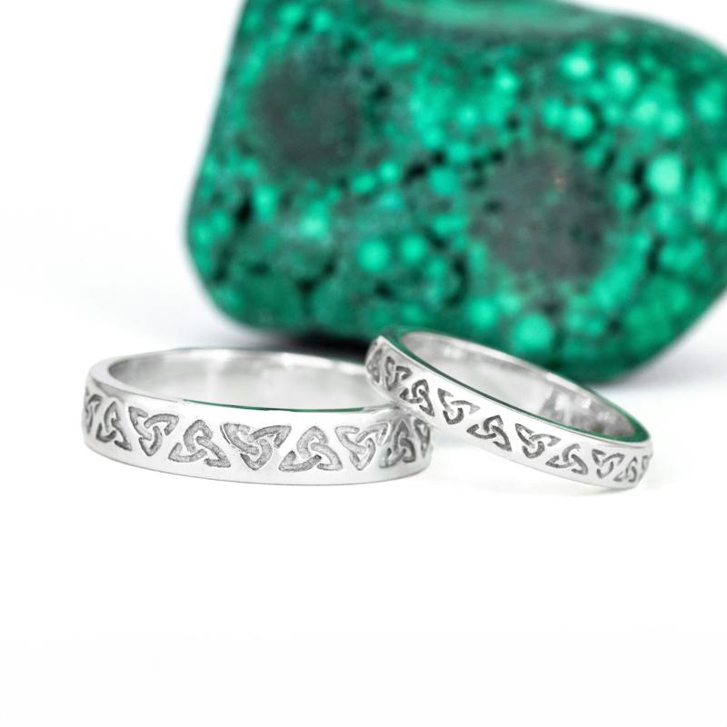 Trinity Set Engraved Trinity Knot Couples Ring Set, From Ireland