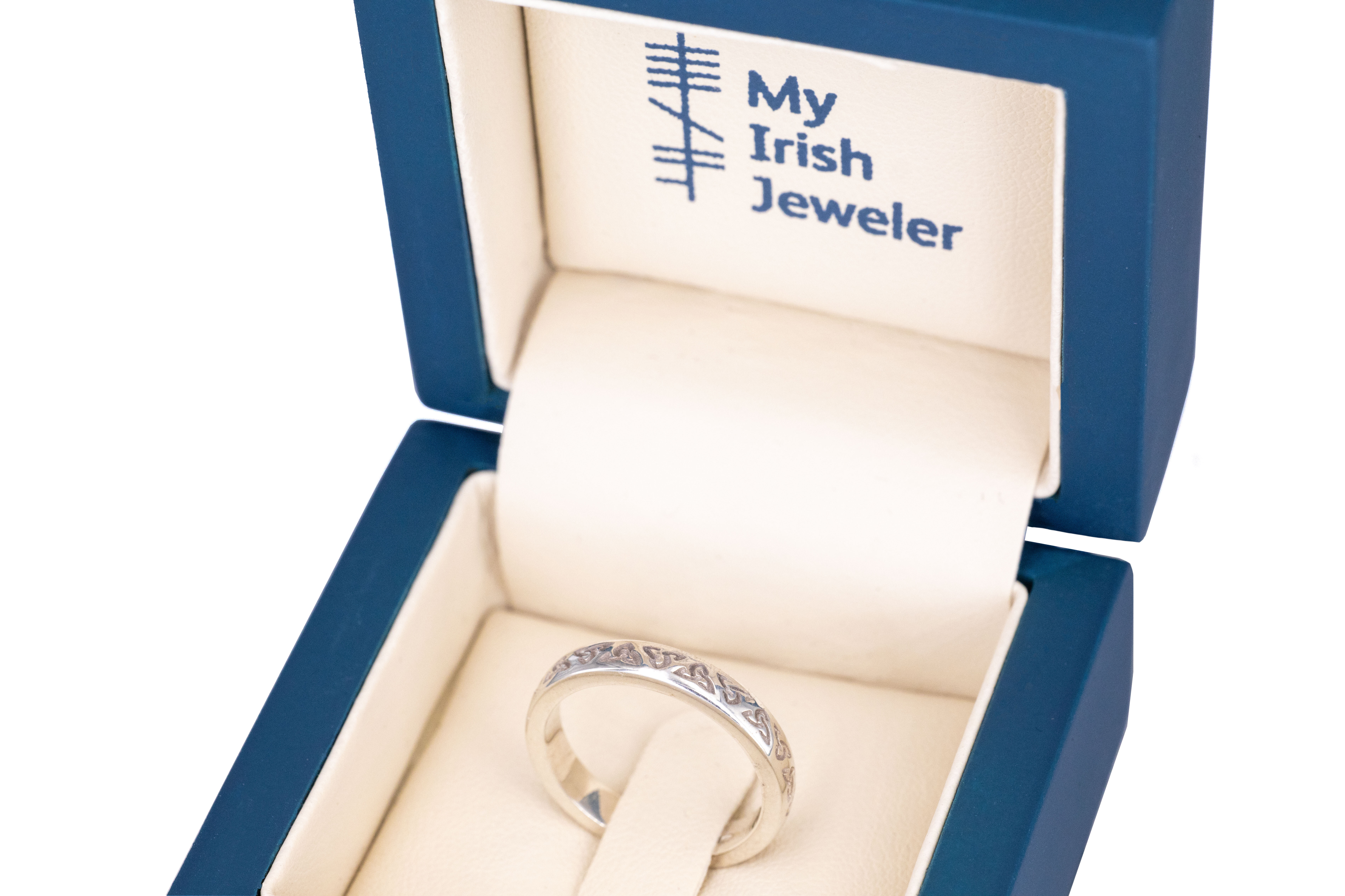 Womens White Gold Trinity Knot 5.5mm Ring. In Luxury Packaging.