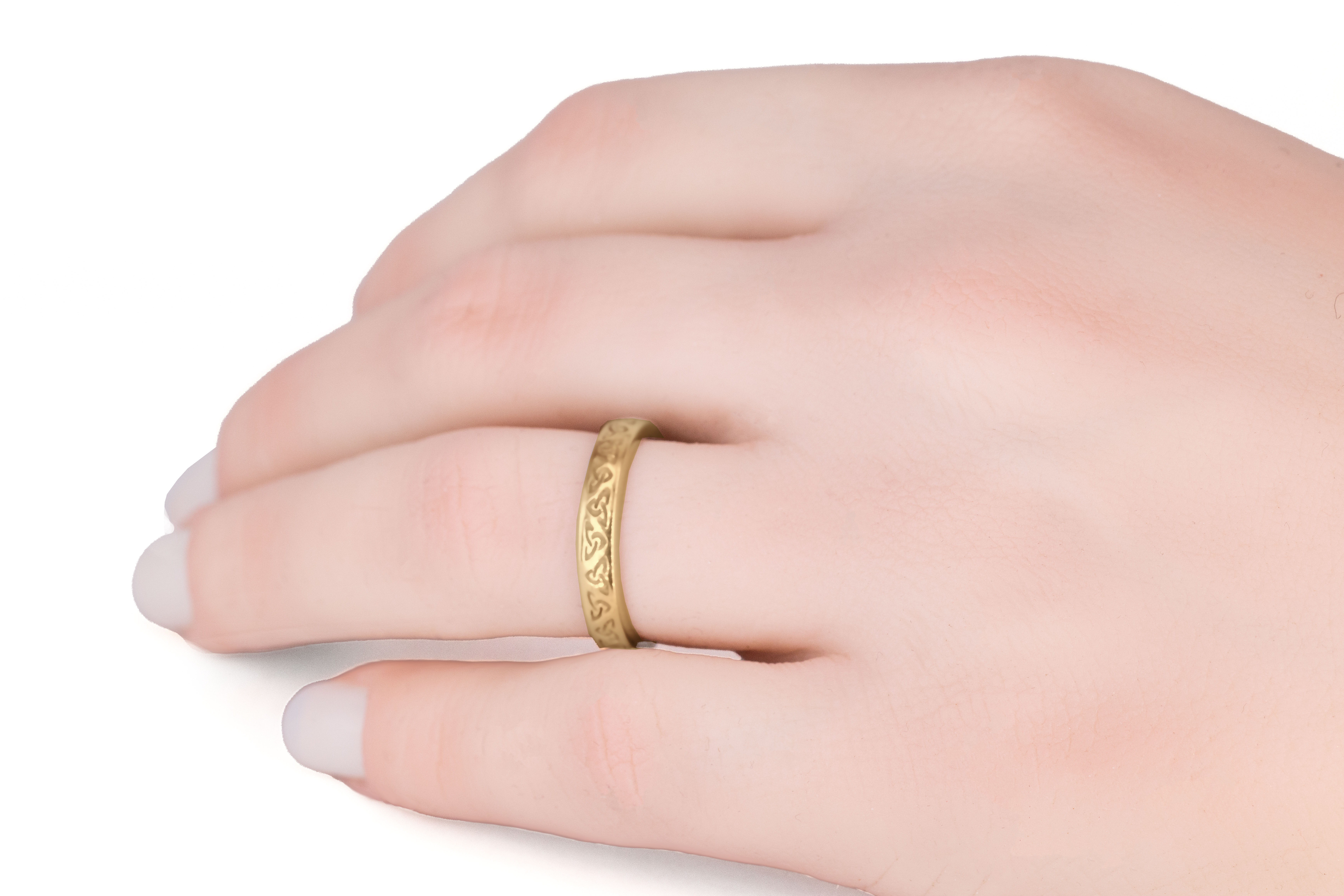 Womens Trinity Knot 3.5mm Ring in 18K Yellow Gold - Model Photo