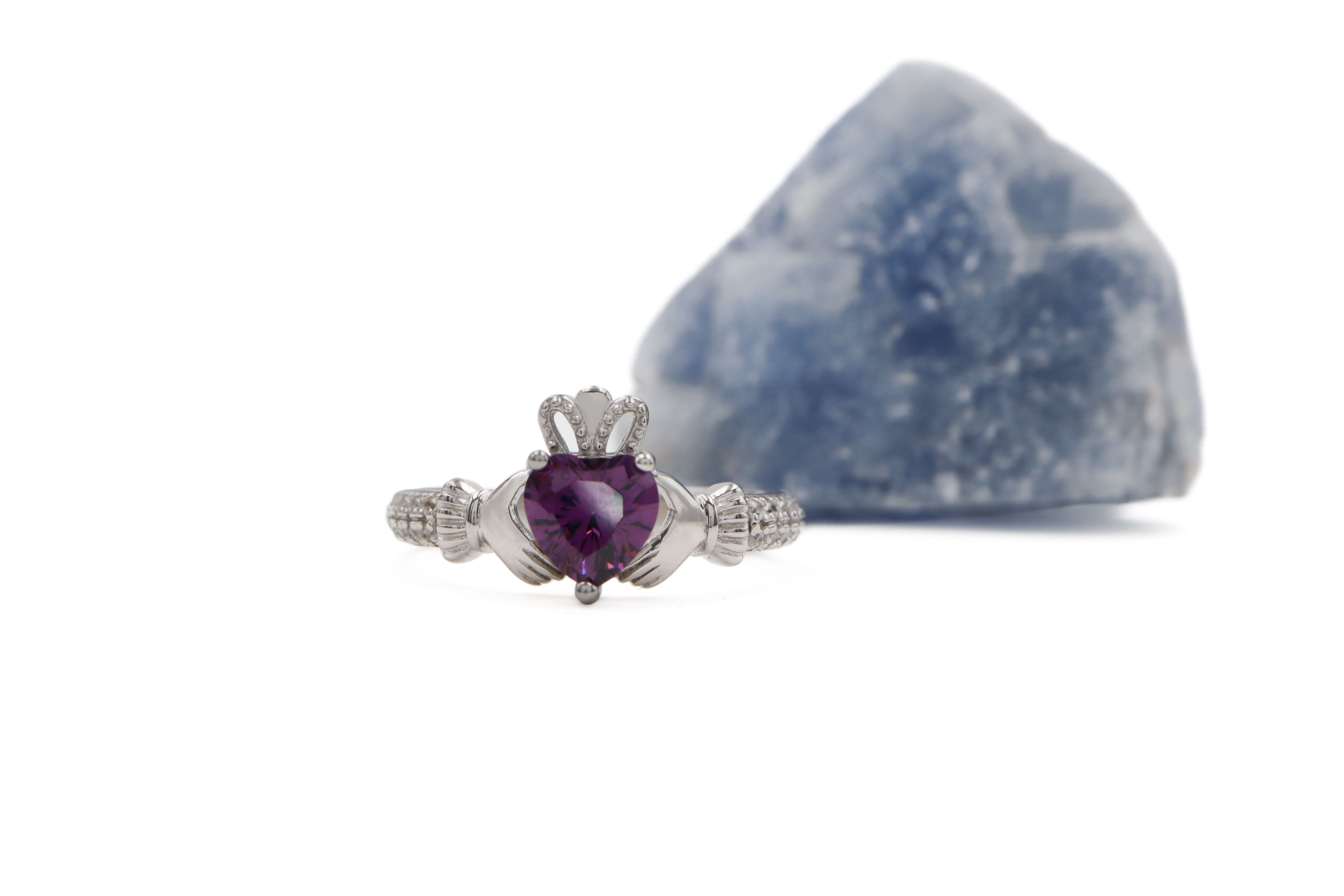 Authentic Sterling Silver February Birthstone Gift Set For Women With a Polished Finish