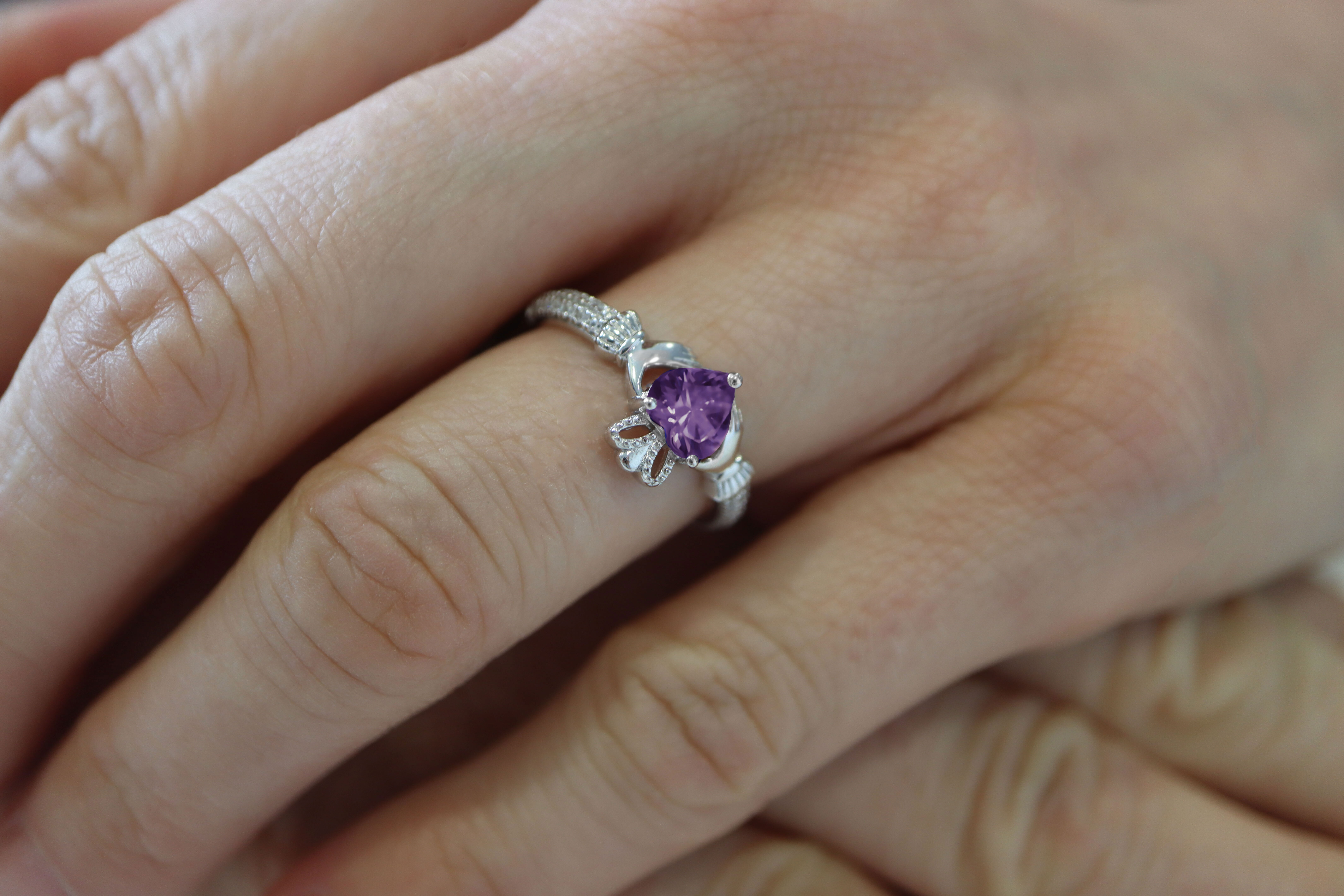 Romantic Sterling Silver February Birthstone Ring For Women - Model Photo