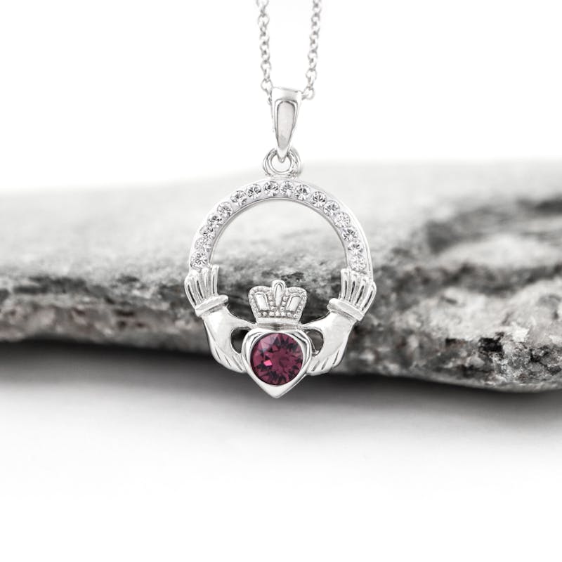 Womens Personalized Sterling Silver February Birthstone Necklace