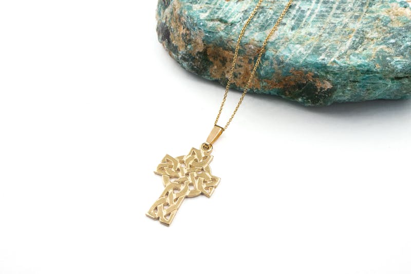 Striking 10K Yellow Gold Celtic Cross Necklace