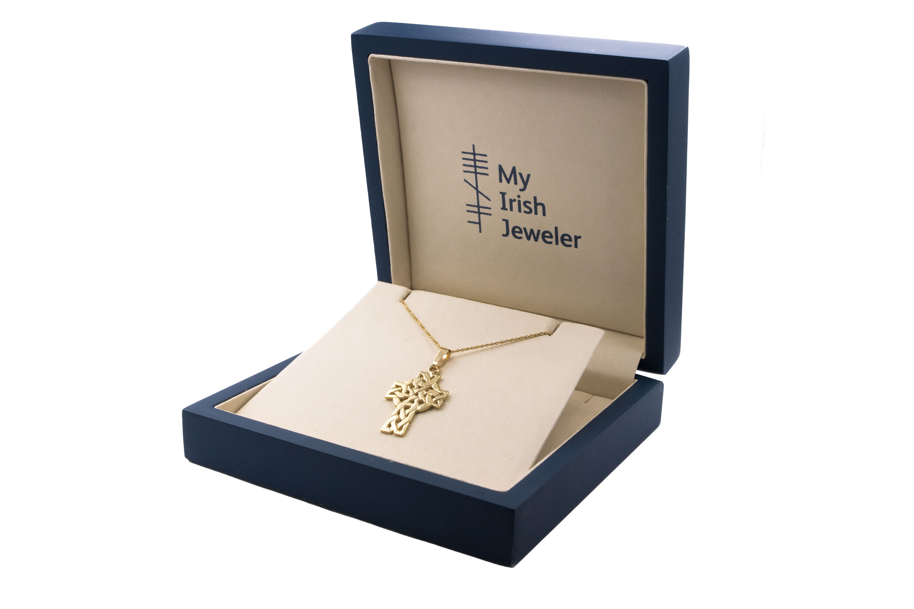 Attractive 10K Yellow Gold Celtic Cross & Celtic Knot Necklace