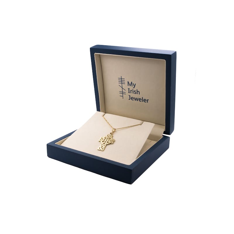 Attractive 10K Yellow Gold Celtic Cross & Celtic Knot Necklace
