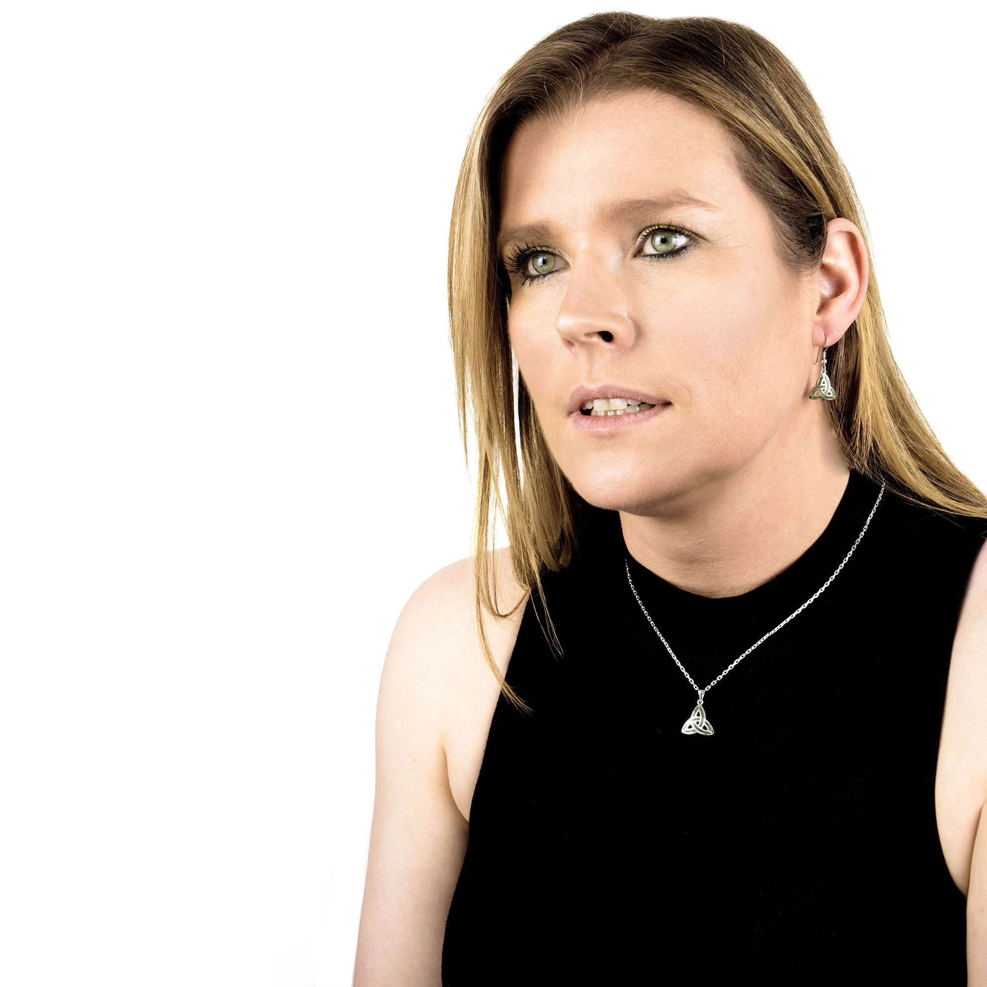 Womens Gorgeous Sterling Silver Connemara Marble & Trinity Knot Gift Set - Model Photo