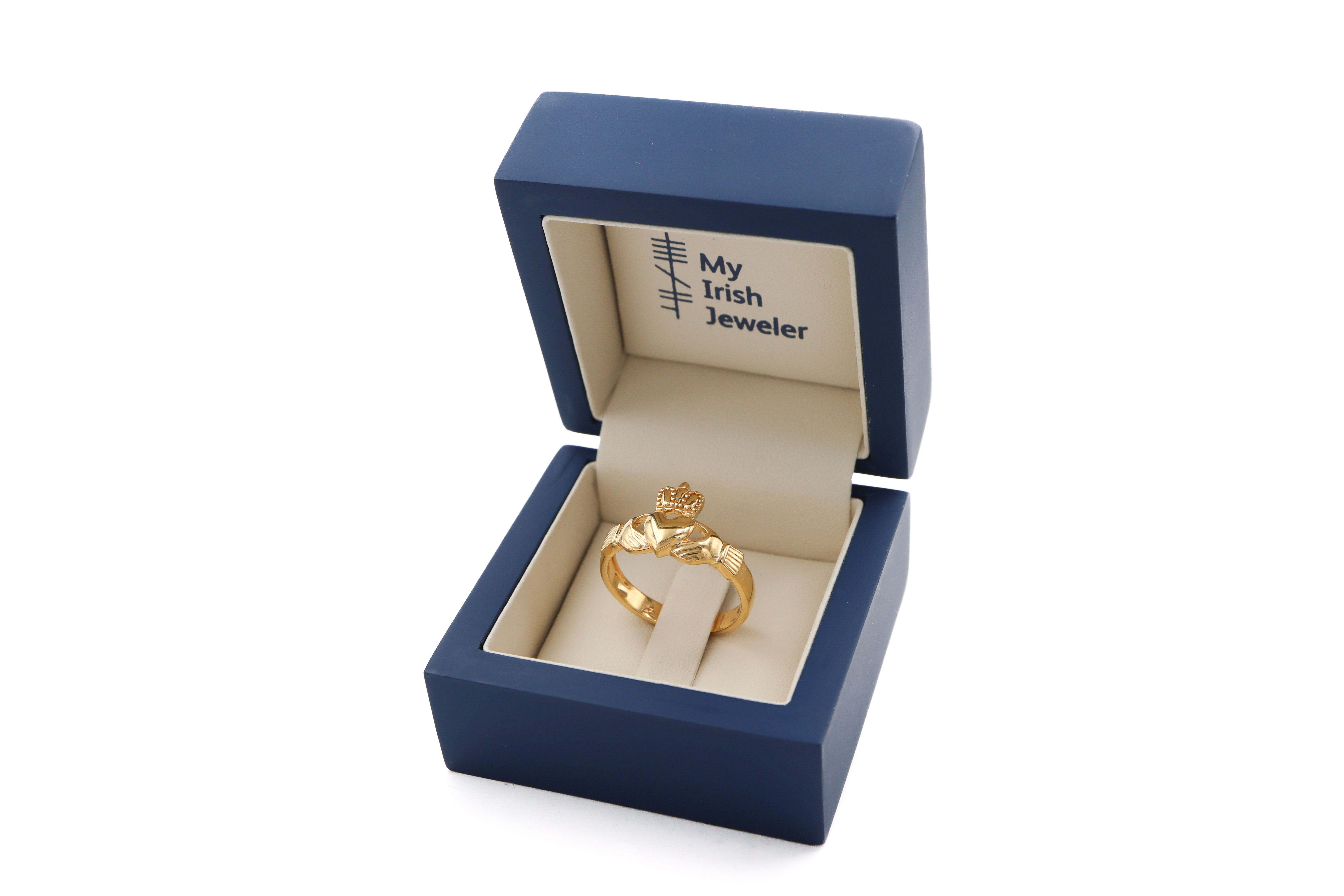 Gents Gold Vermeil Claddagh Ring Sku 25199 box