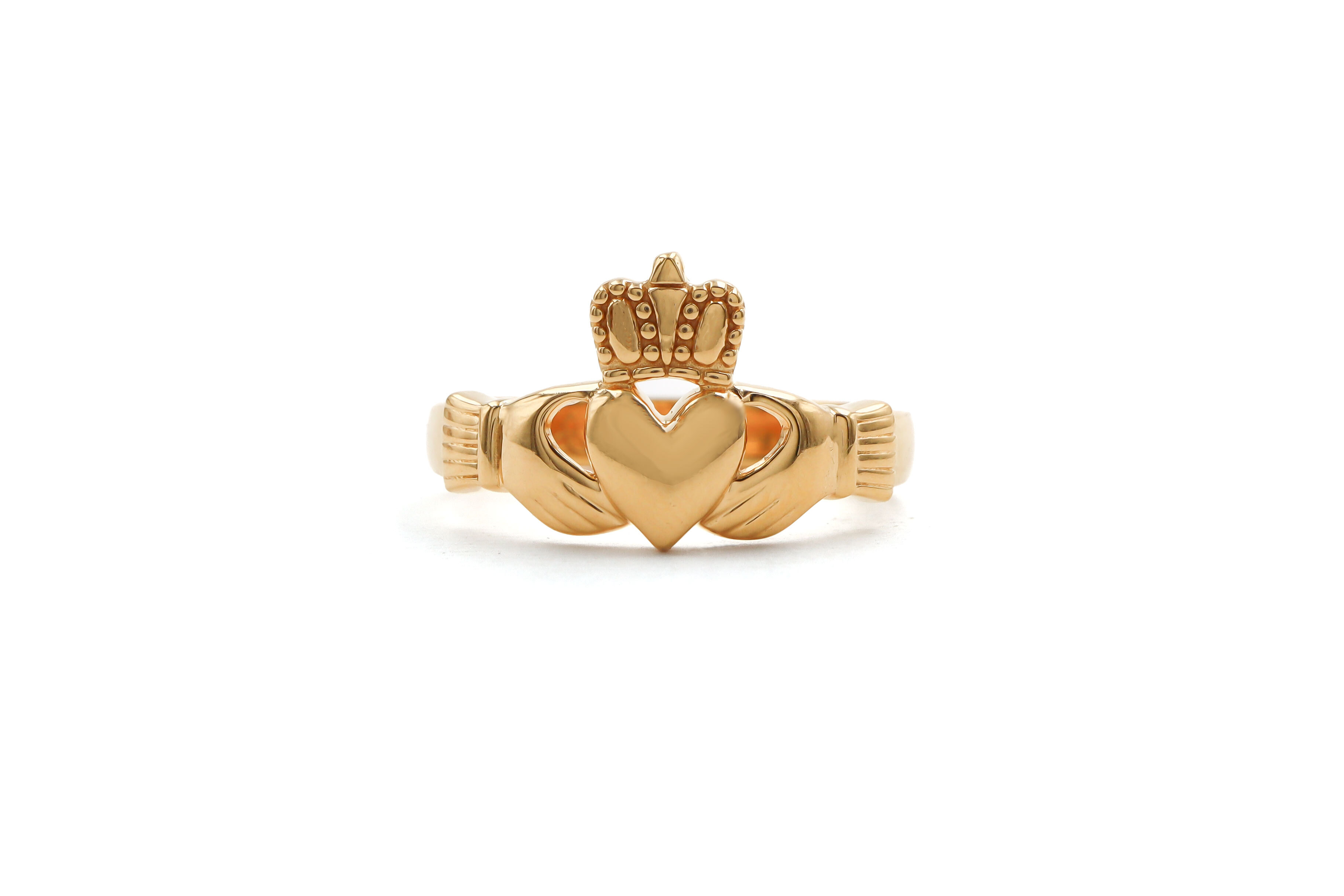 Gents Gold Vermeil Claddagh Ring Sku 25199 white background