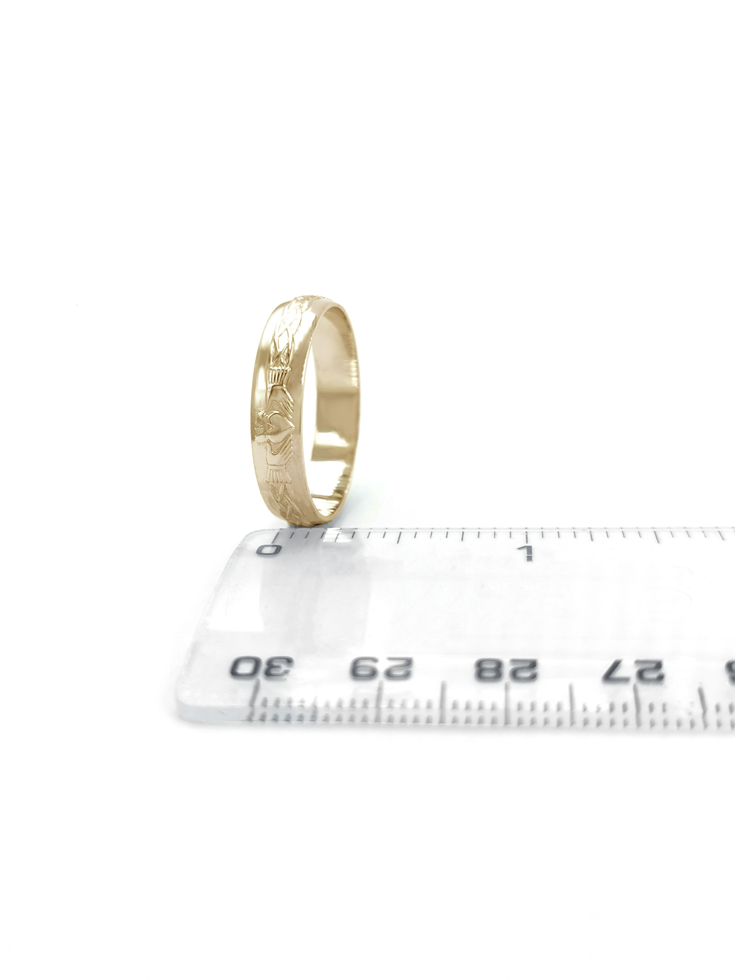 Gorgeous 14K Yellow Gold Claddagh Wedding Ring For Men. Picture For Scale.