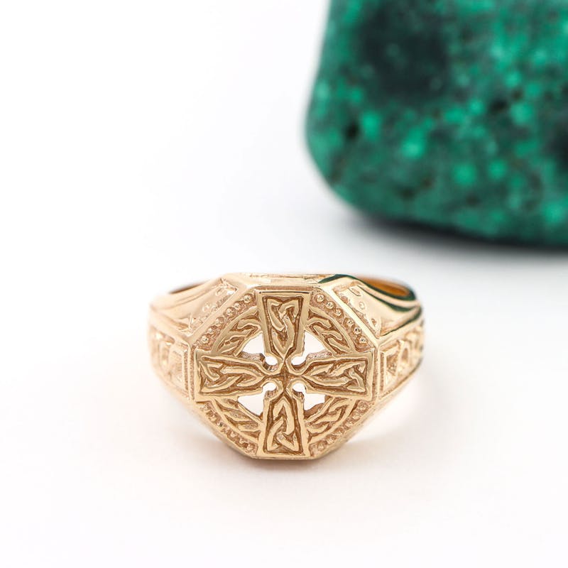 Gold Celtic Cross Signet Ring, From Ireland
