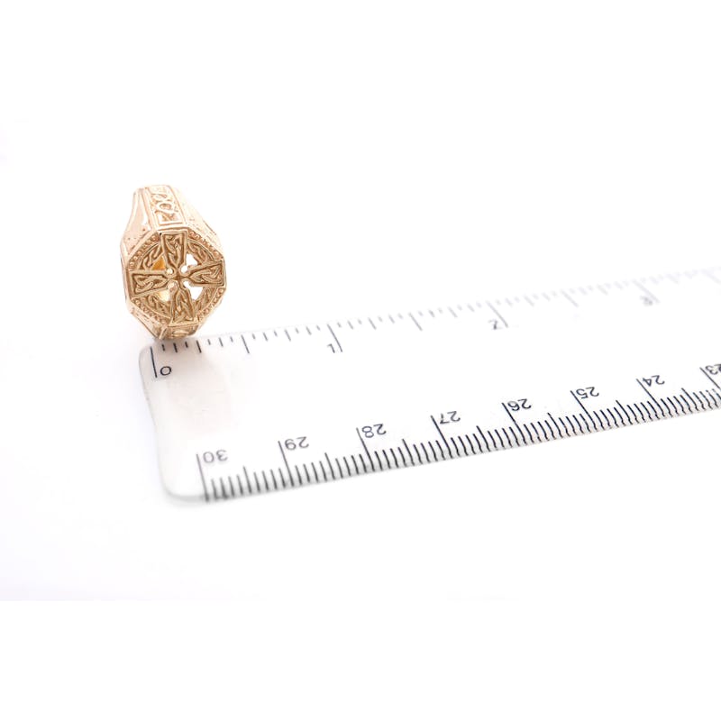Authentic 14K Yellow Gold Celtic Cross 13.2mm Ring For Men