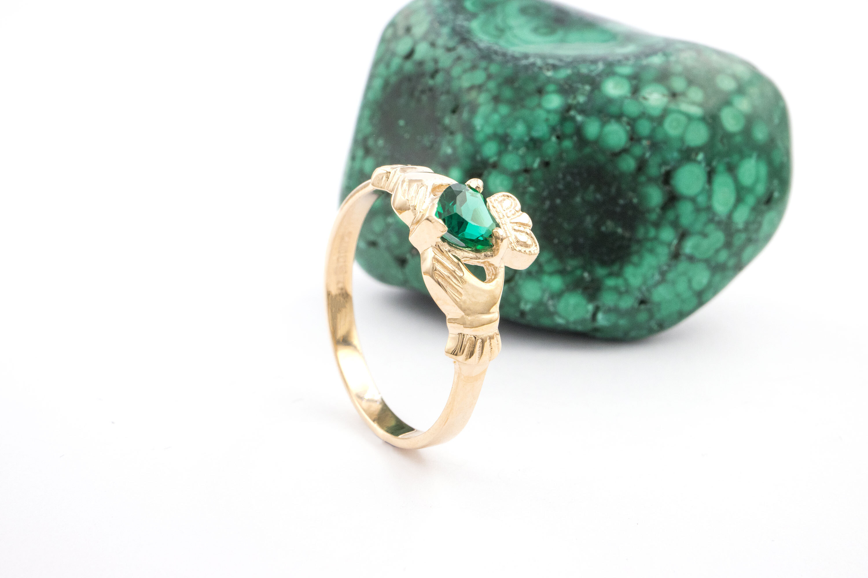 Attractive 10K Yellow Gold May Birthstone Anniversary Ring For Women