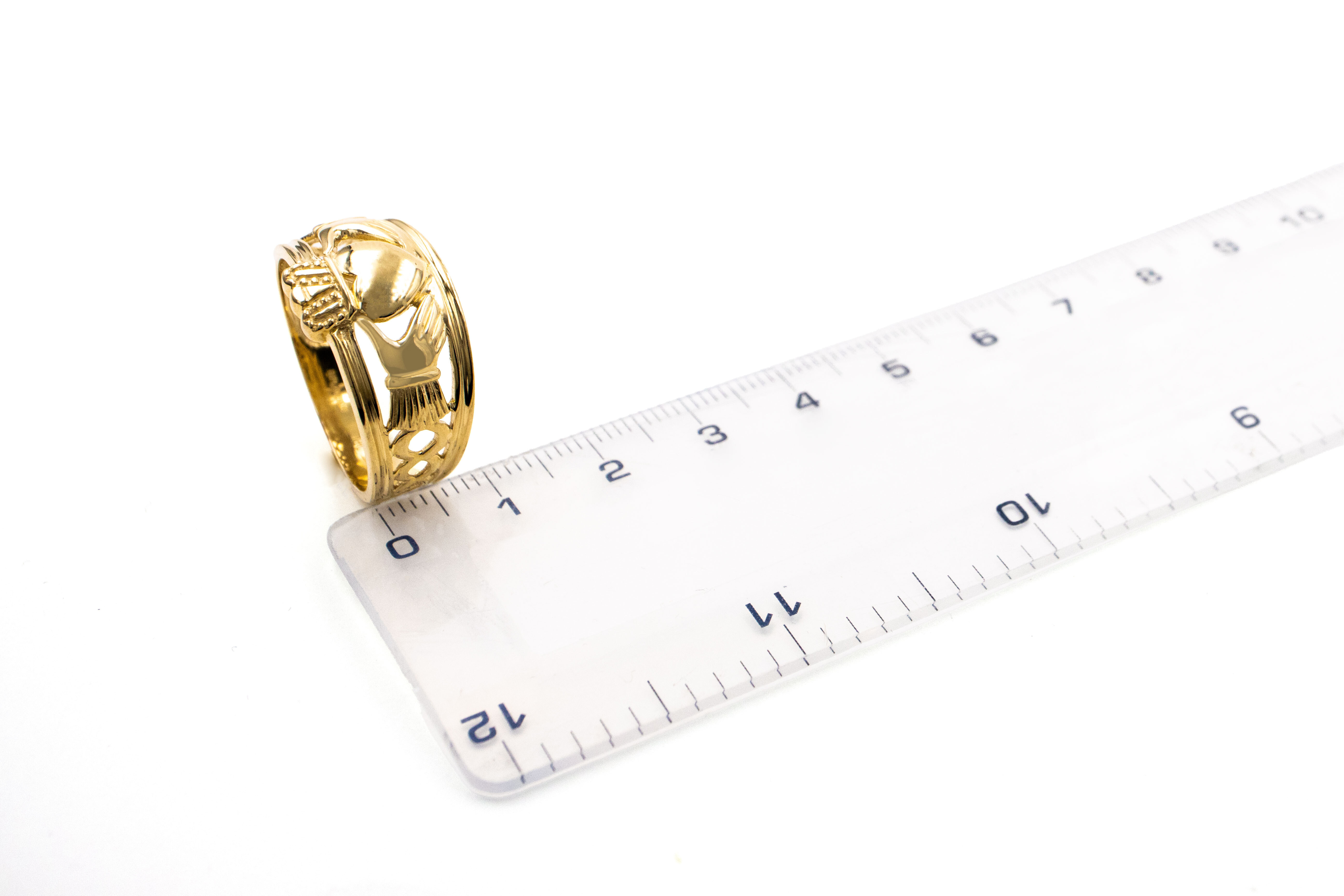 Attractive Yellow Gold Claddagh Ring For Men. Picture For Scale.
