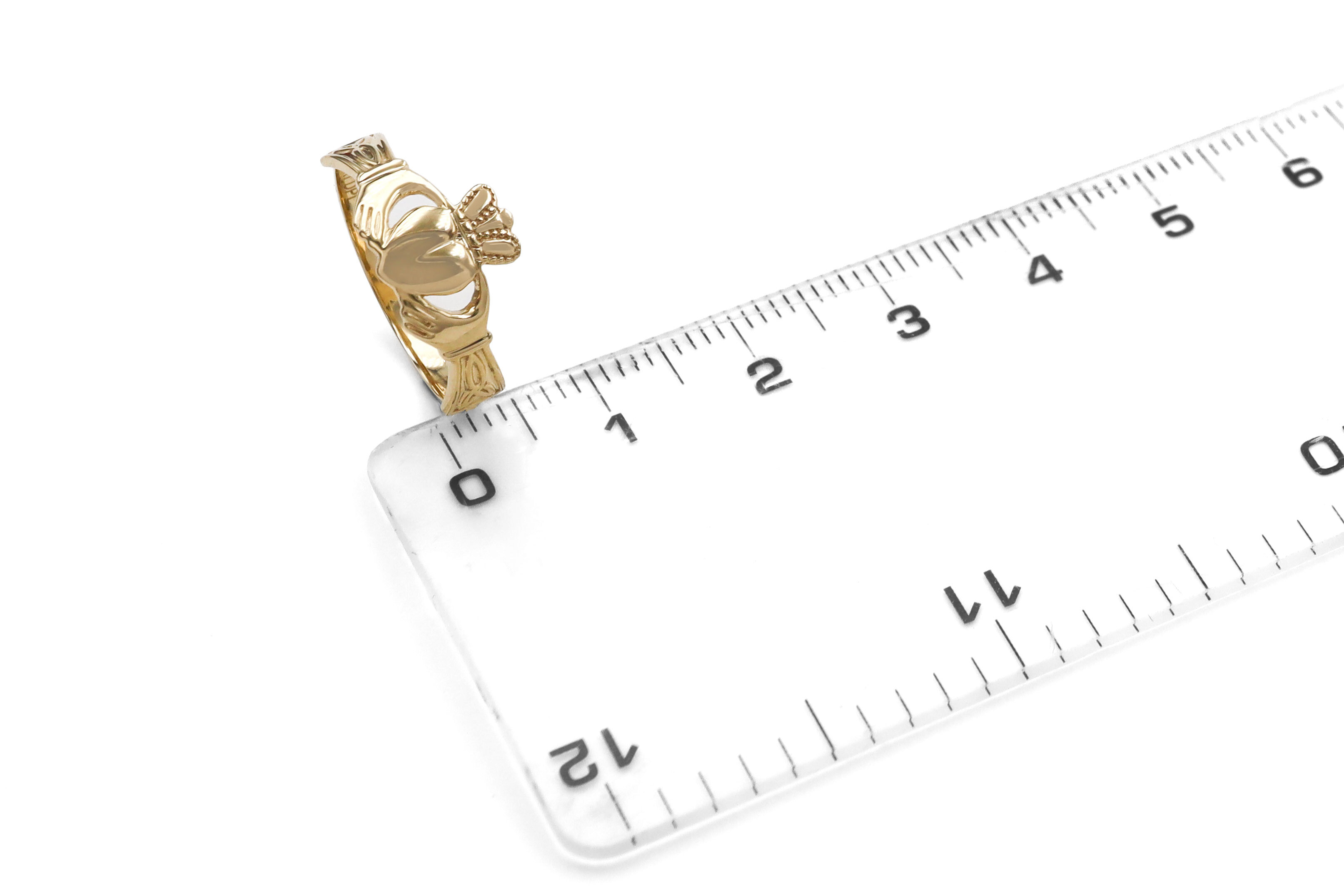Striking Yellow Gold Claddagh 2.0mm Ring For Women. Picture For Scale.