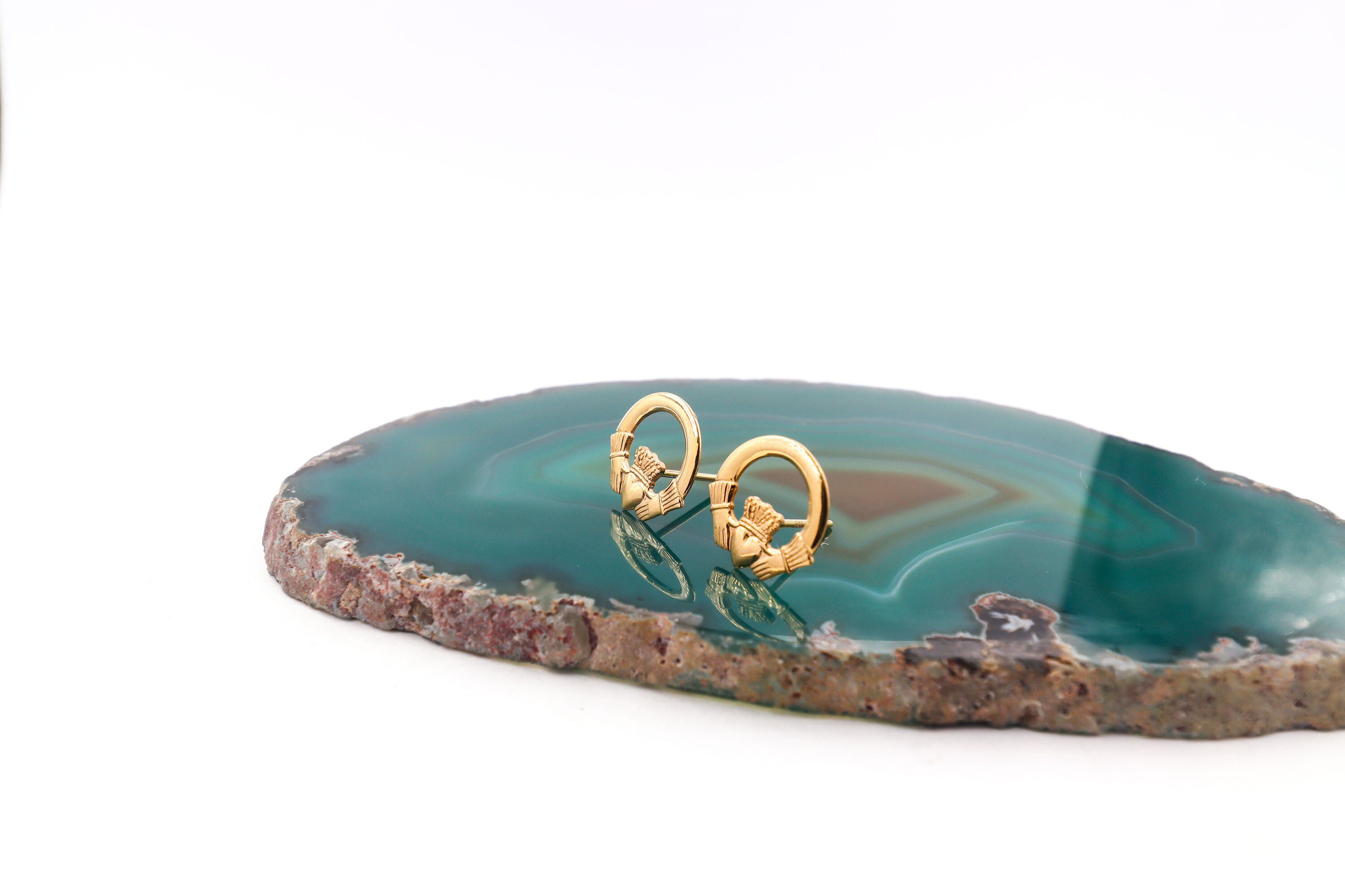 Womens 14K Yellow Gold Claddagh Earrings