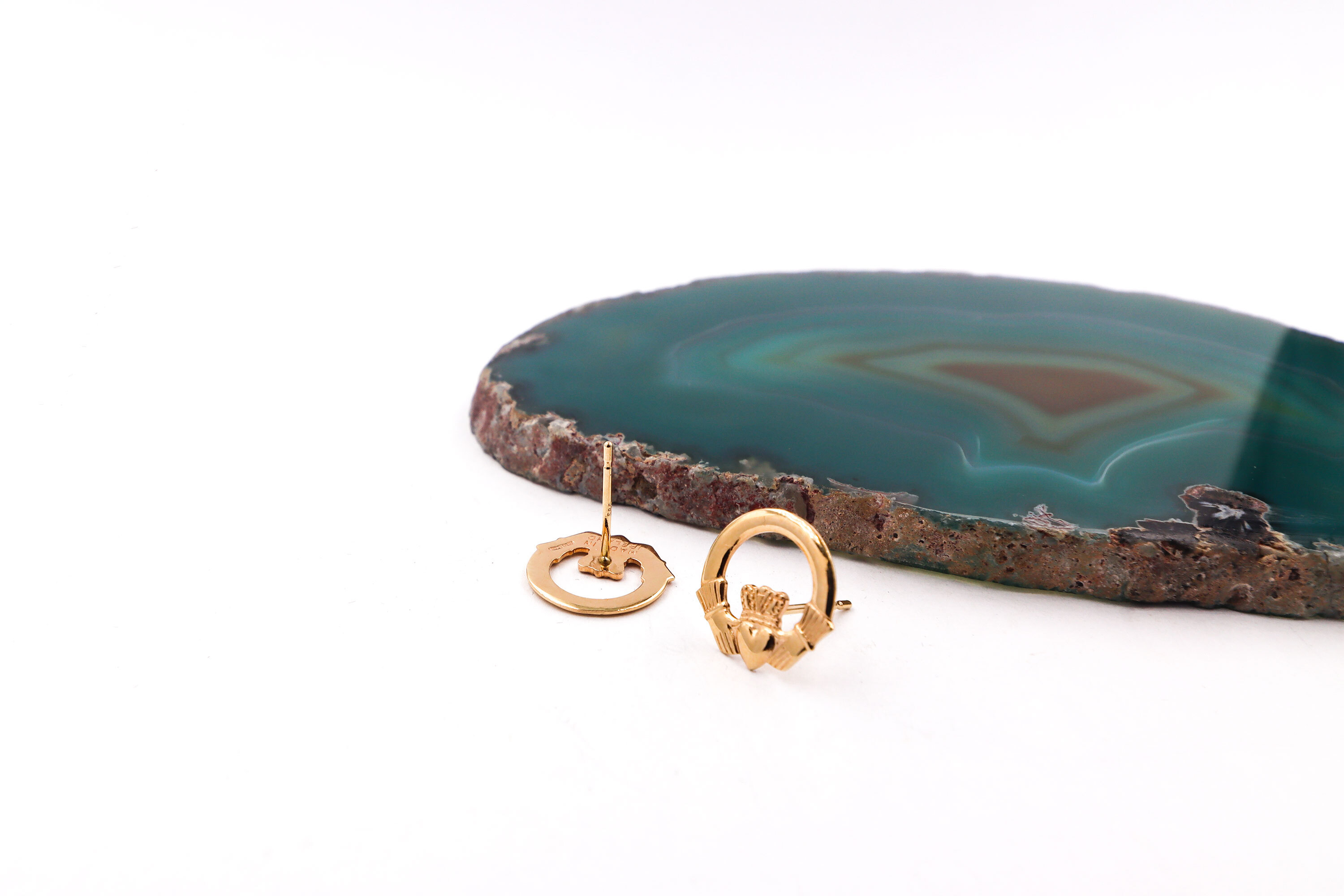 Irish 14K Yellow Gold Claddagh Earrings For Women