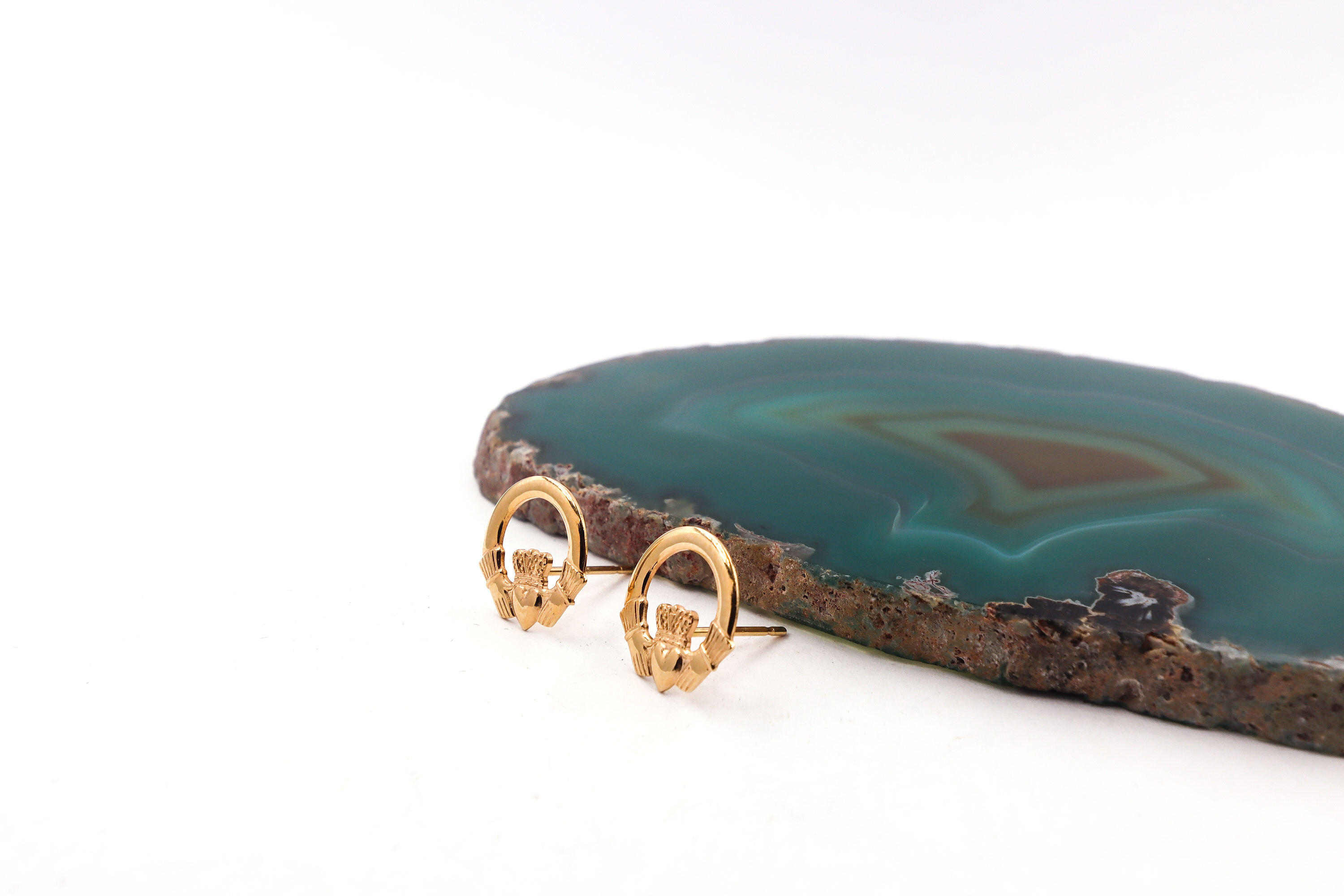 Striking 14K Yellow Gold Claddagh Earrings For Women