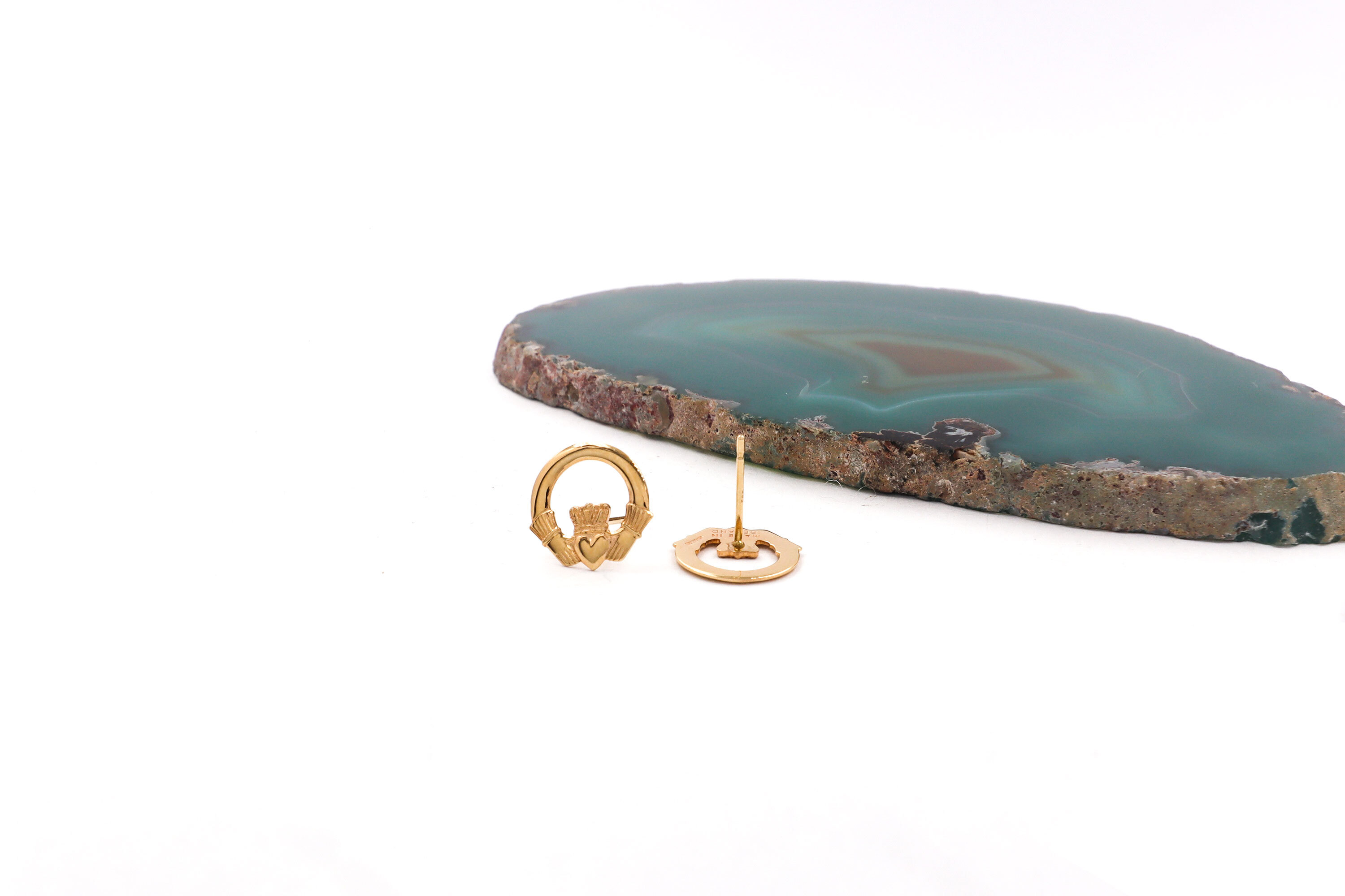 Womens 14K Yellow Gold Claddagh Earrings