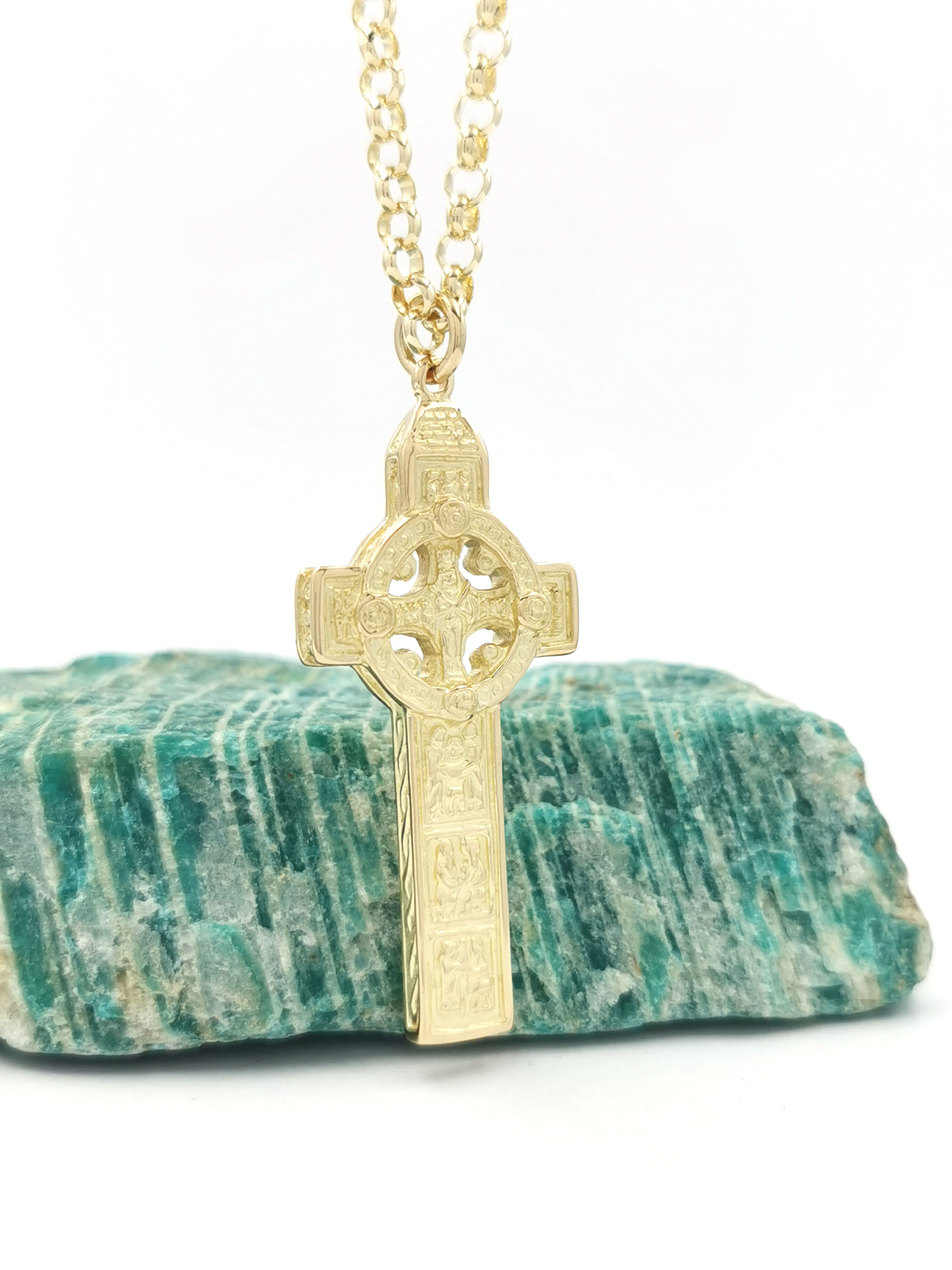 Gorgeous Yellow Gold Celtic Cross & High Crosses Of Ireland Necklace