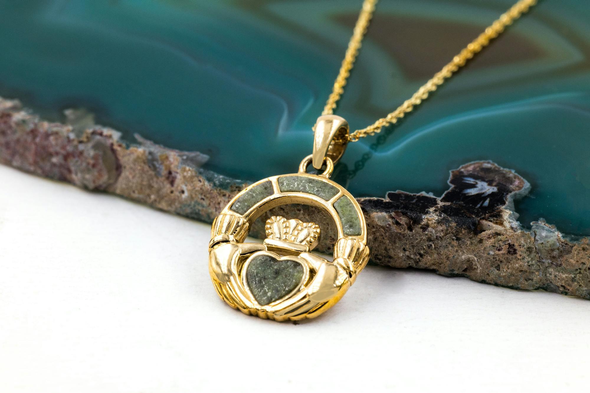 Gold Connemara Marble Claddagh Necklace, From… | My Irish Jeweler