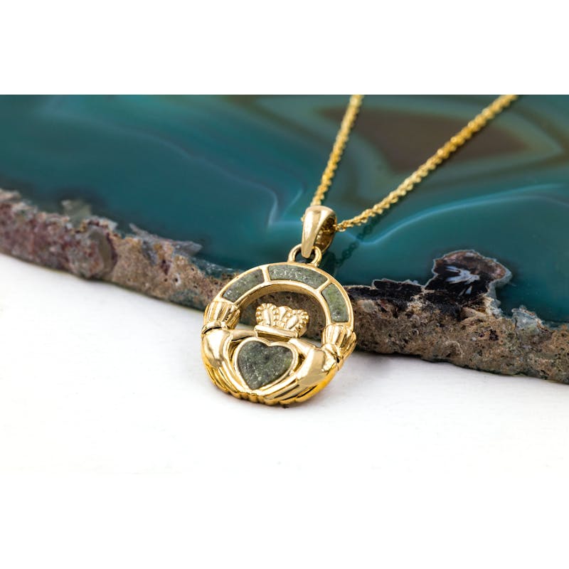 Gold Connemara Marble Claddagh Necklace, From… | My Irish Jeweler