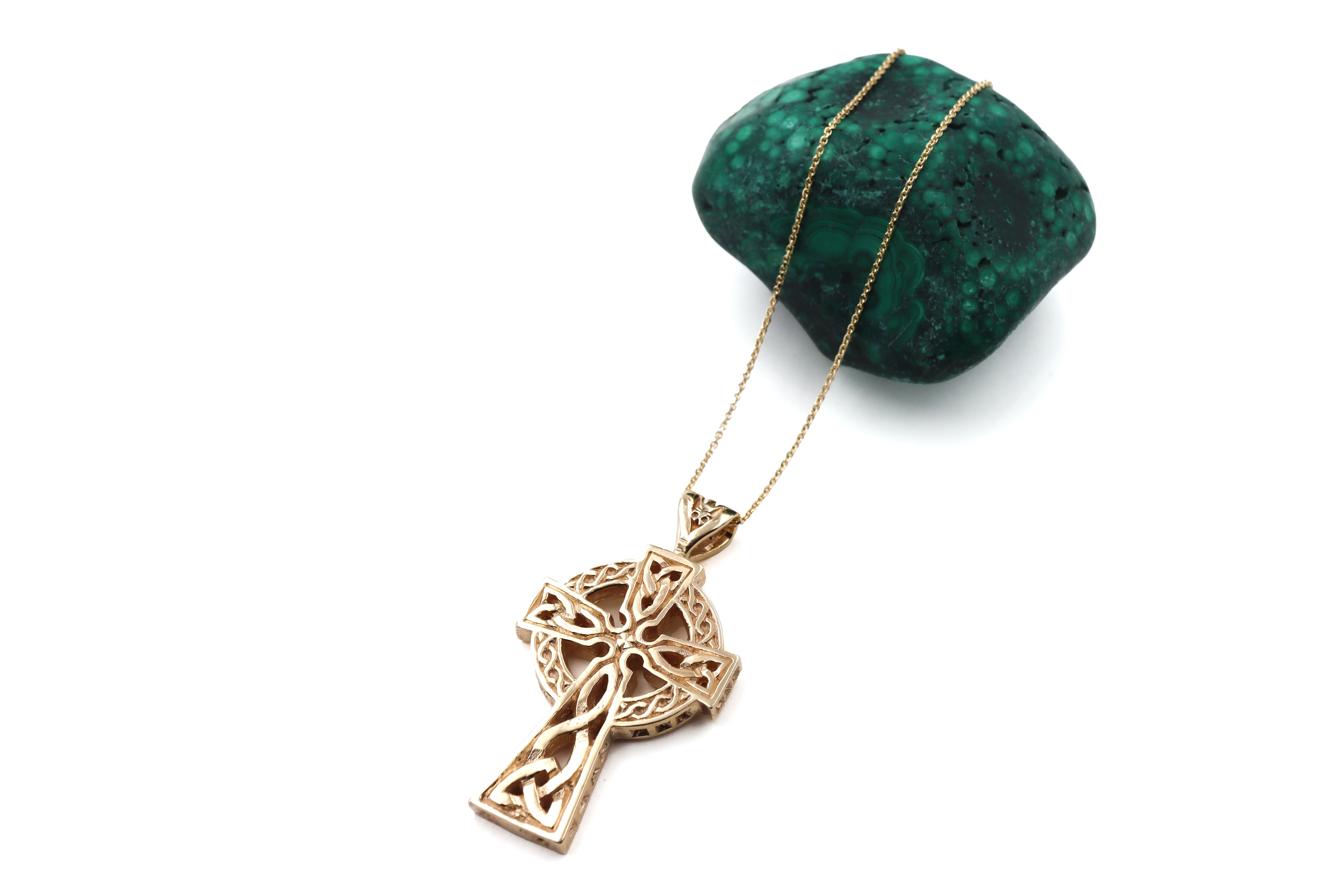 Real 14K Yellow Gold Celtic Cross Necklace. Side View.