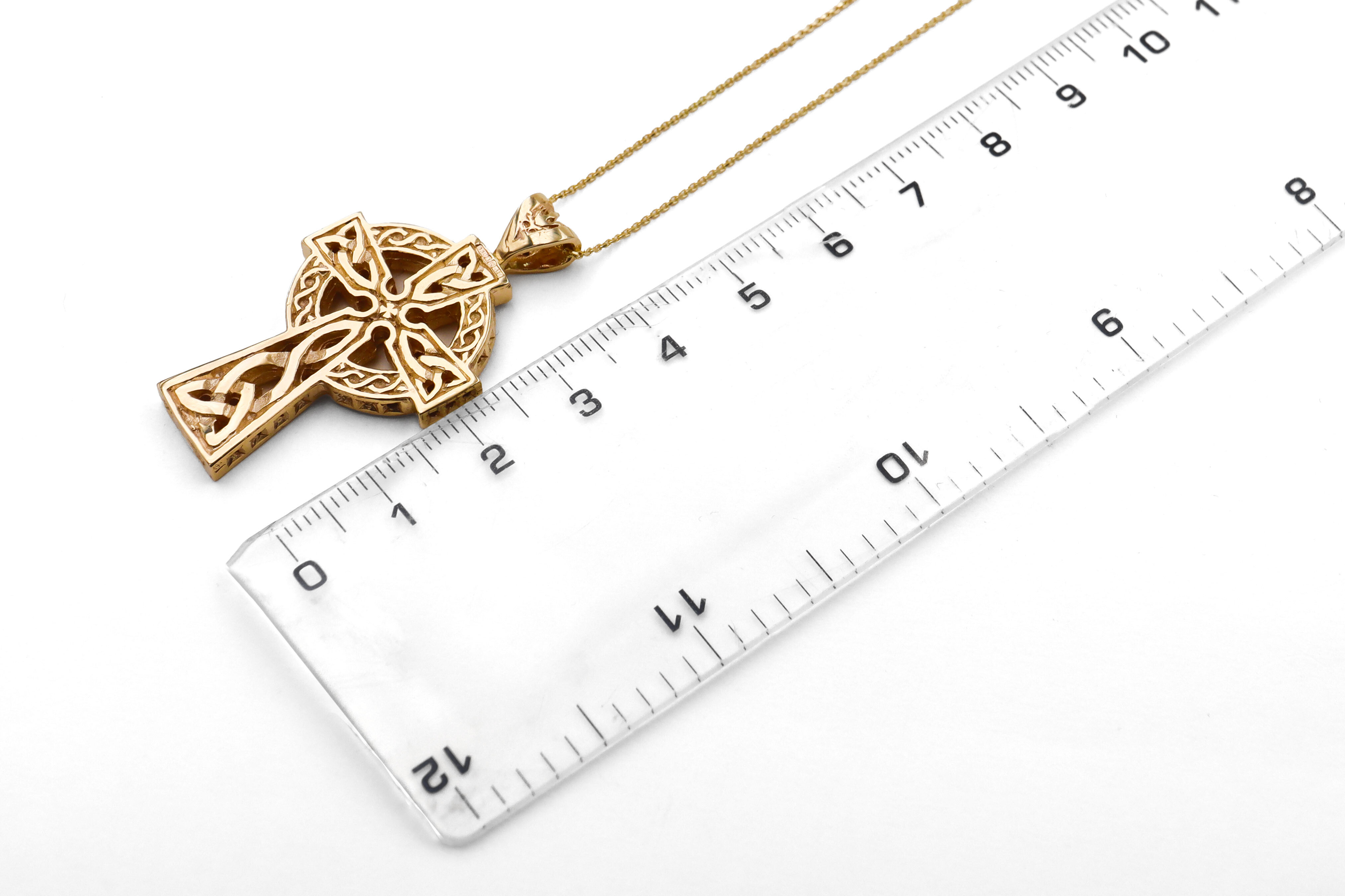 Celtic Cross Necklace in Real Yellow Gold. Side View.