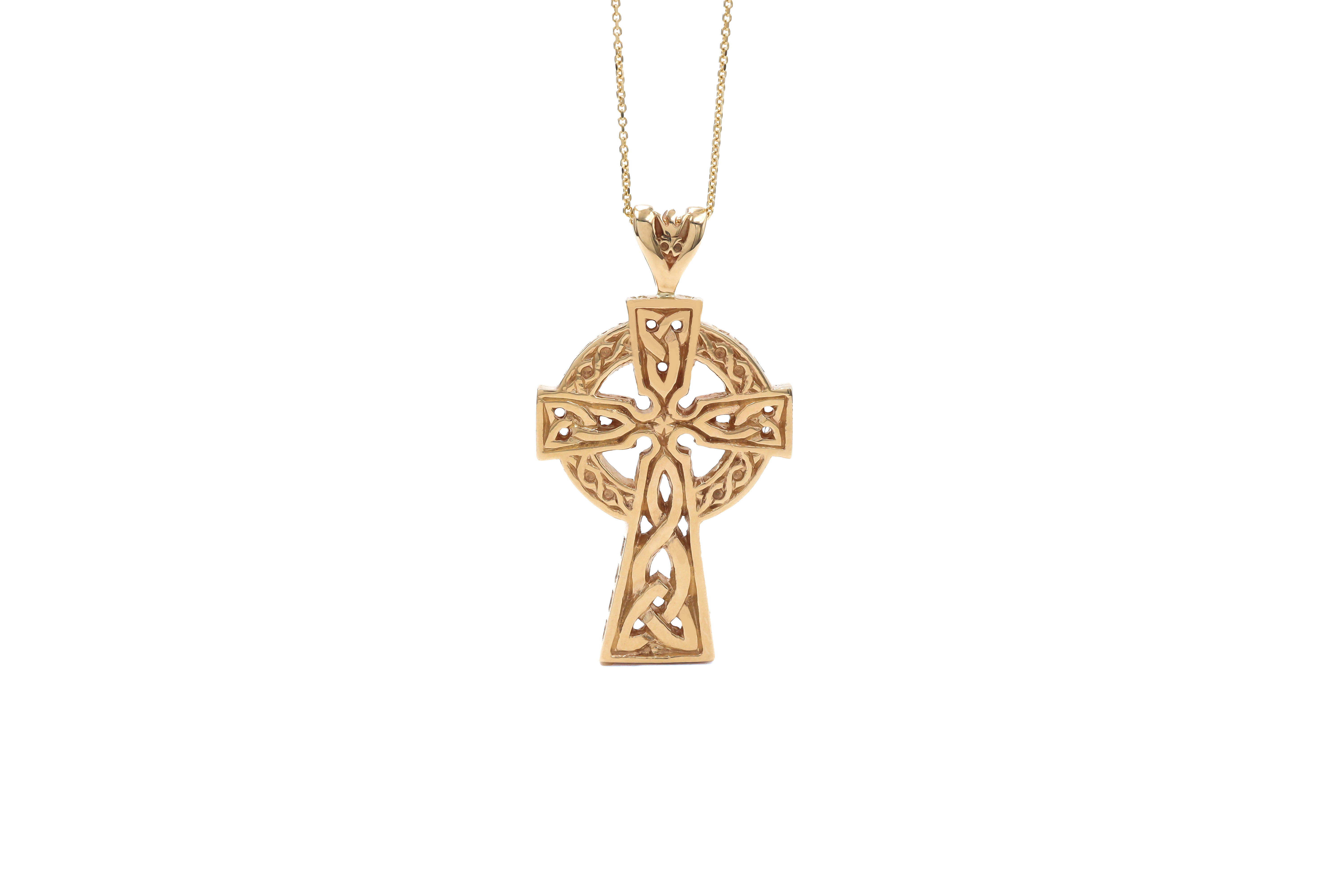 Attractive 14K Yellow Gold Celtic Cross Necklace