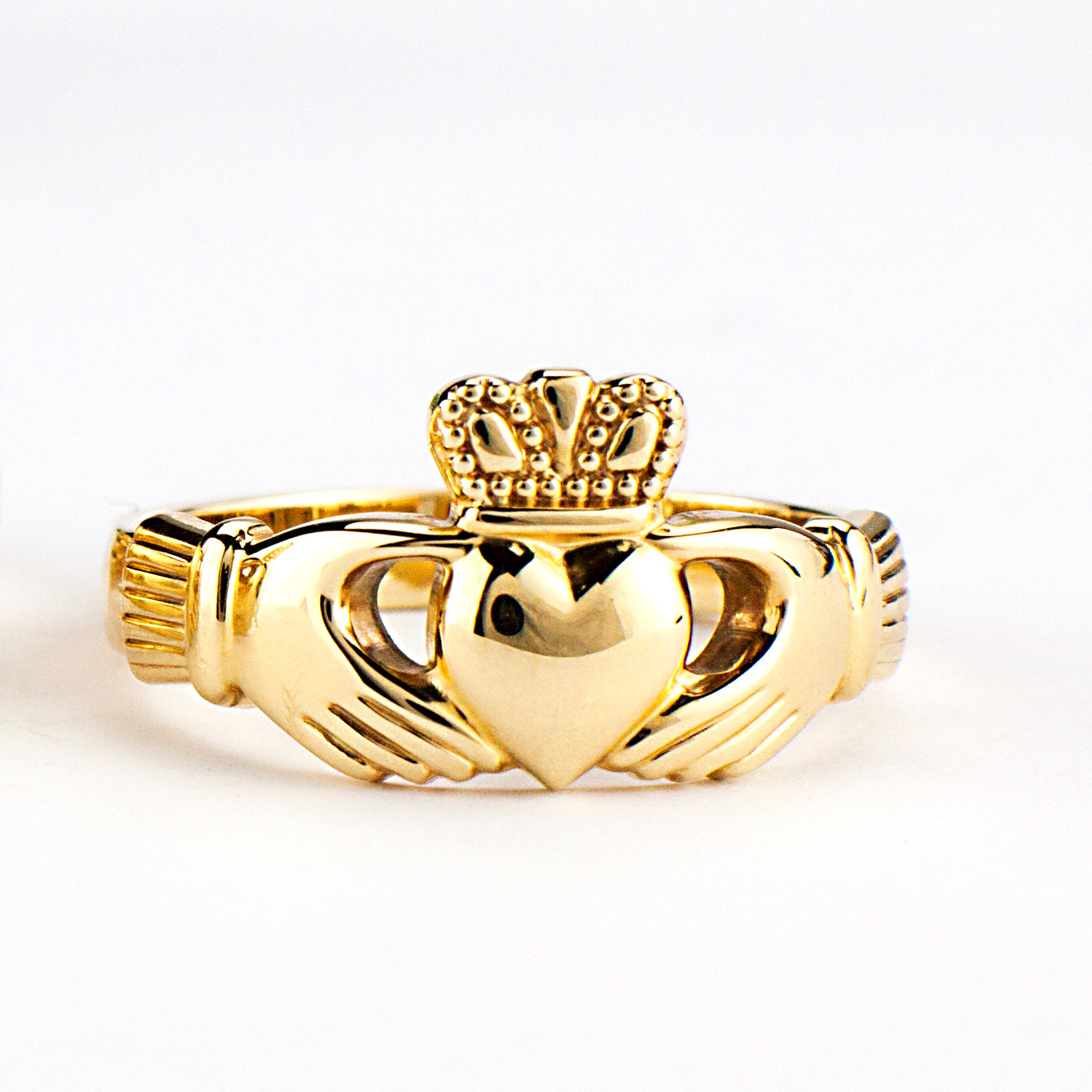 Gold Heavy Puffed Heart Claddagh Rings Ladies Cropped