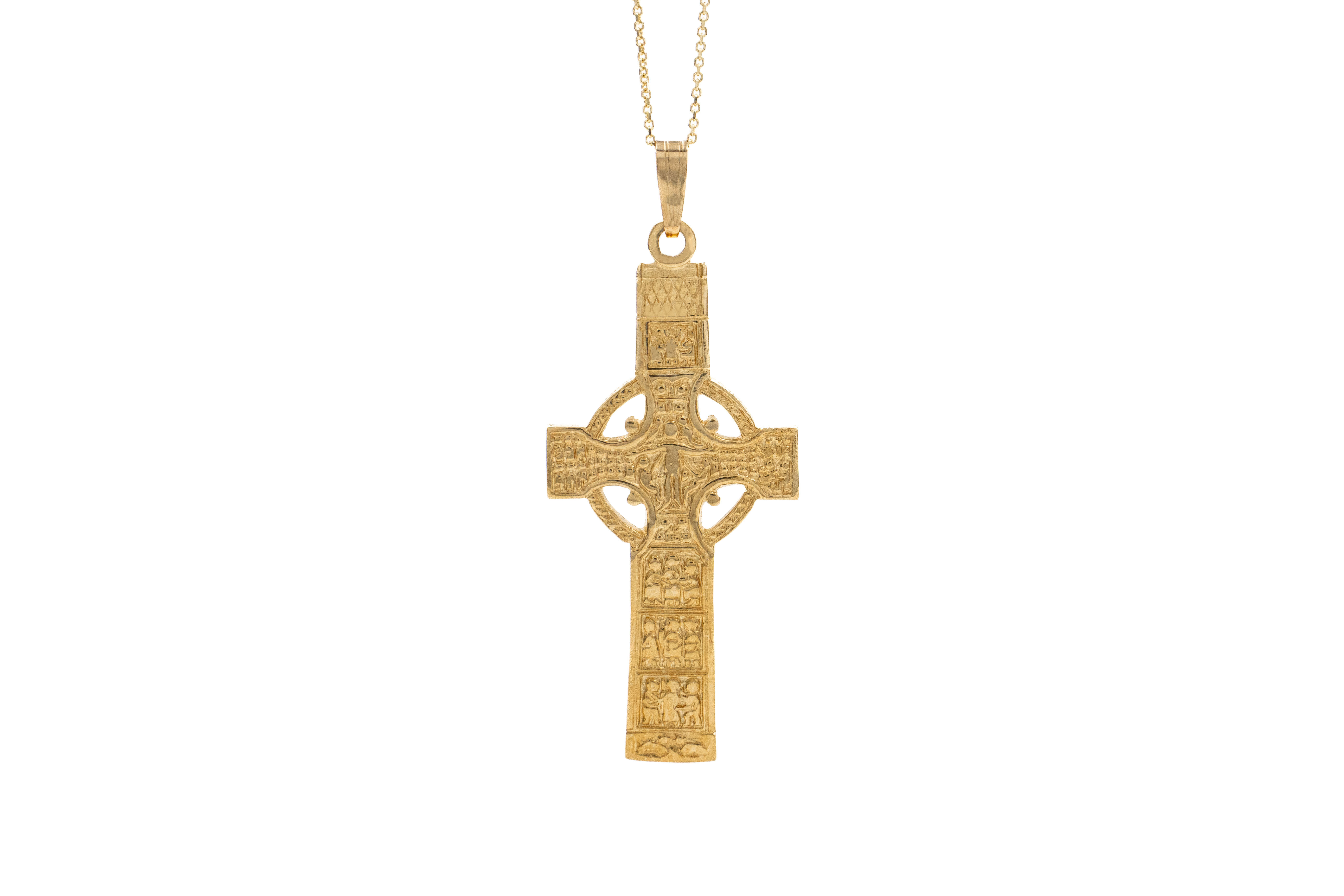 Irish Yellow Gold Celtic Cross & High Crosses Of Ireland Necklace