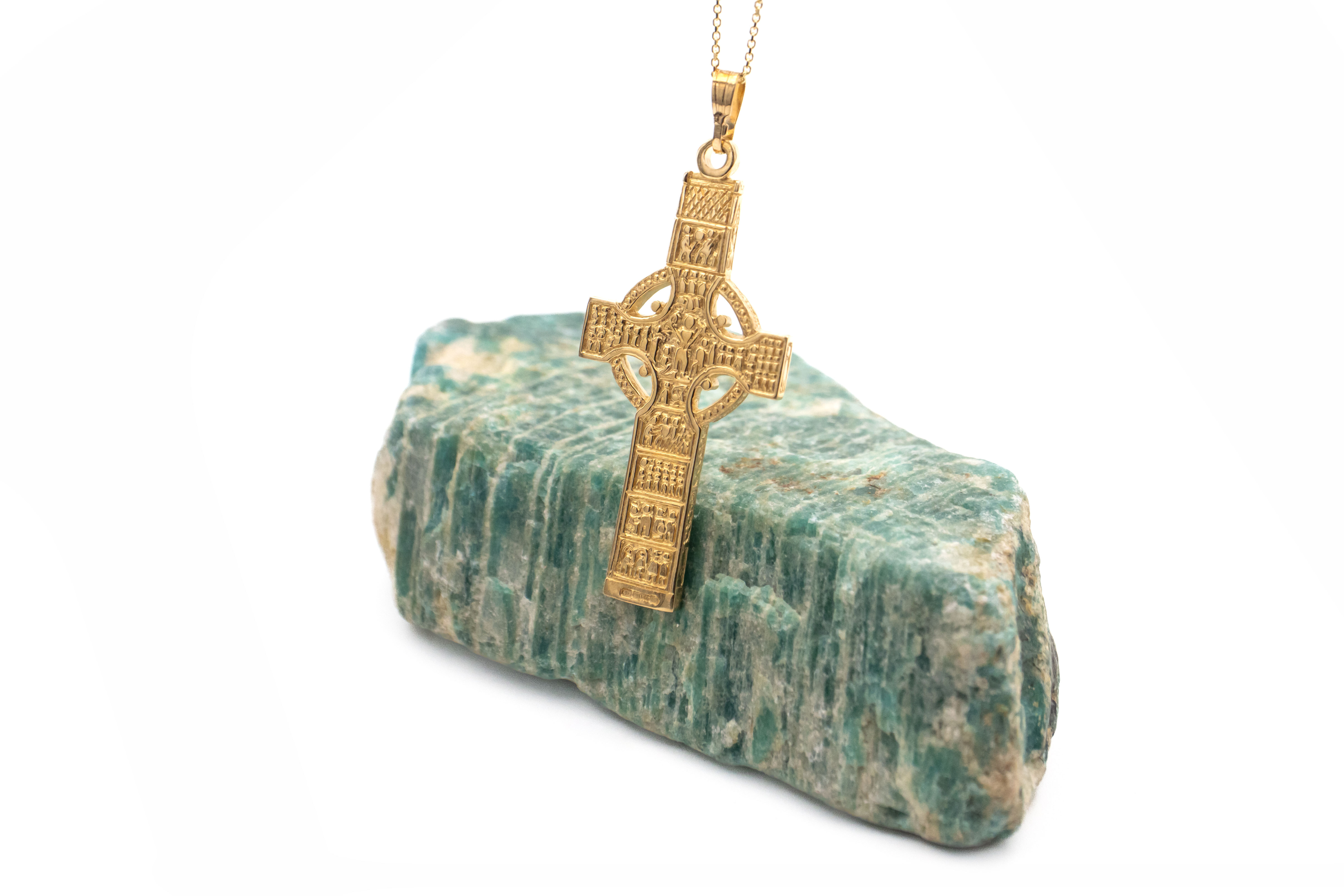 Authentic Yellow Gold Celtic Cross & High Crosses Of Ireland Necklace. Picture Of The Back.