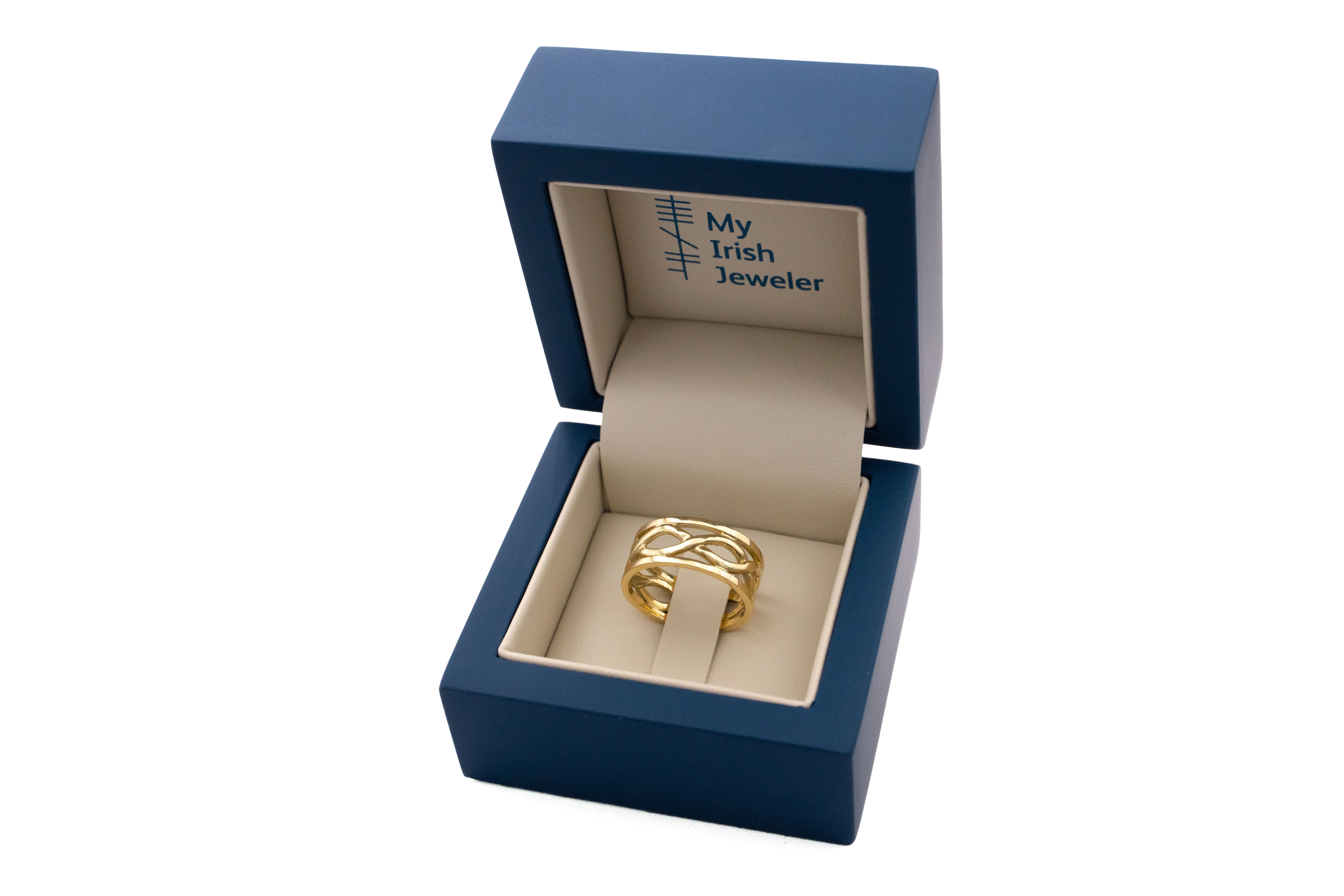 Irish 14K Yellow Gold Celtic Knot 7.3mm Ring For Women. In Luxury Packaging.