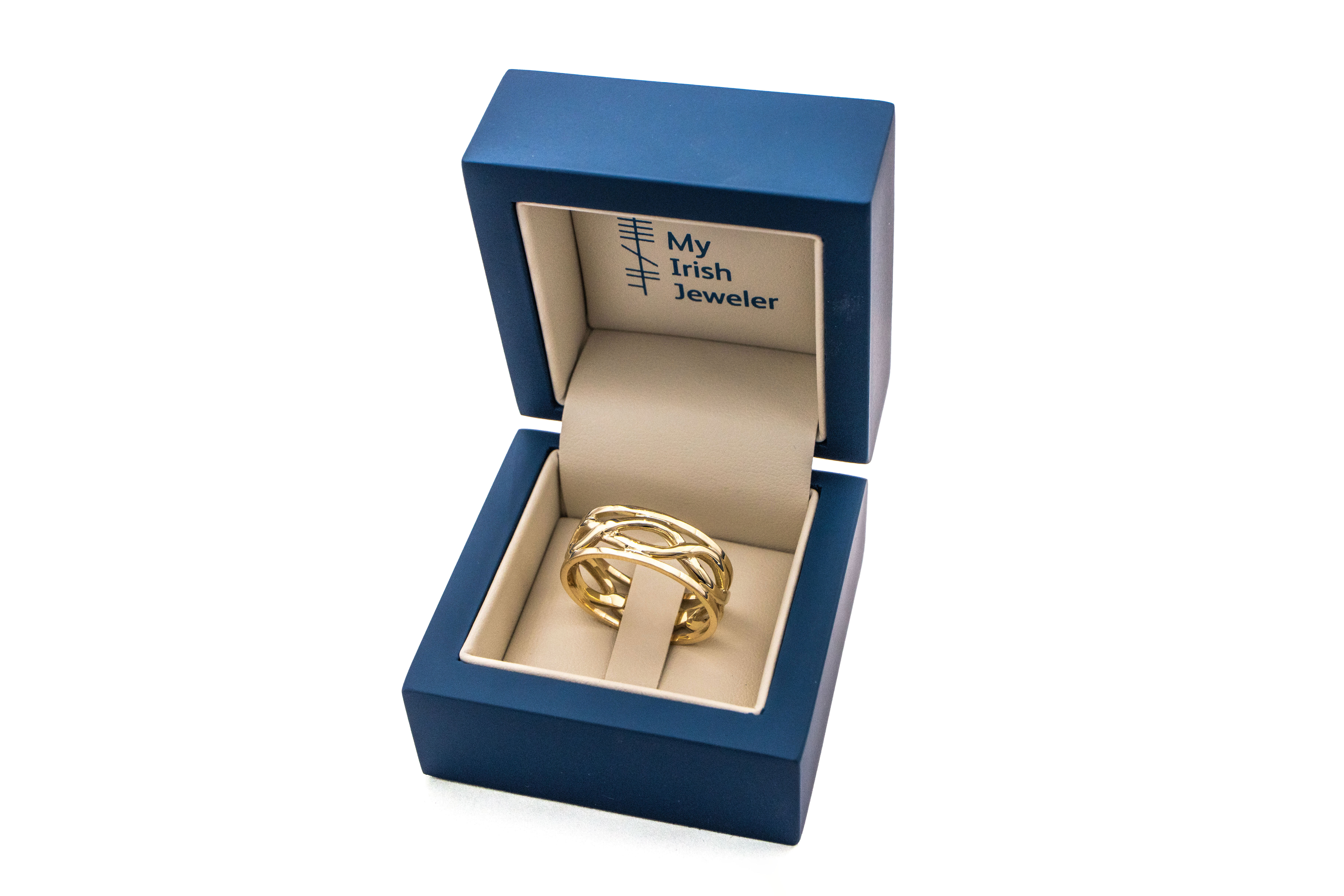 Mens Attractive 10K Yellow Gold Celtic Knot 7.3mm Ring. In Luxury Packaging.