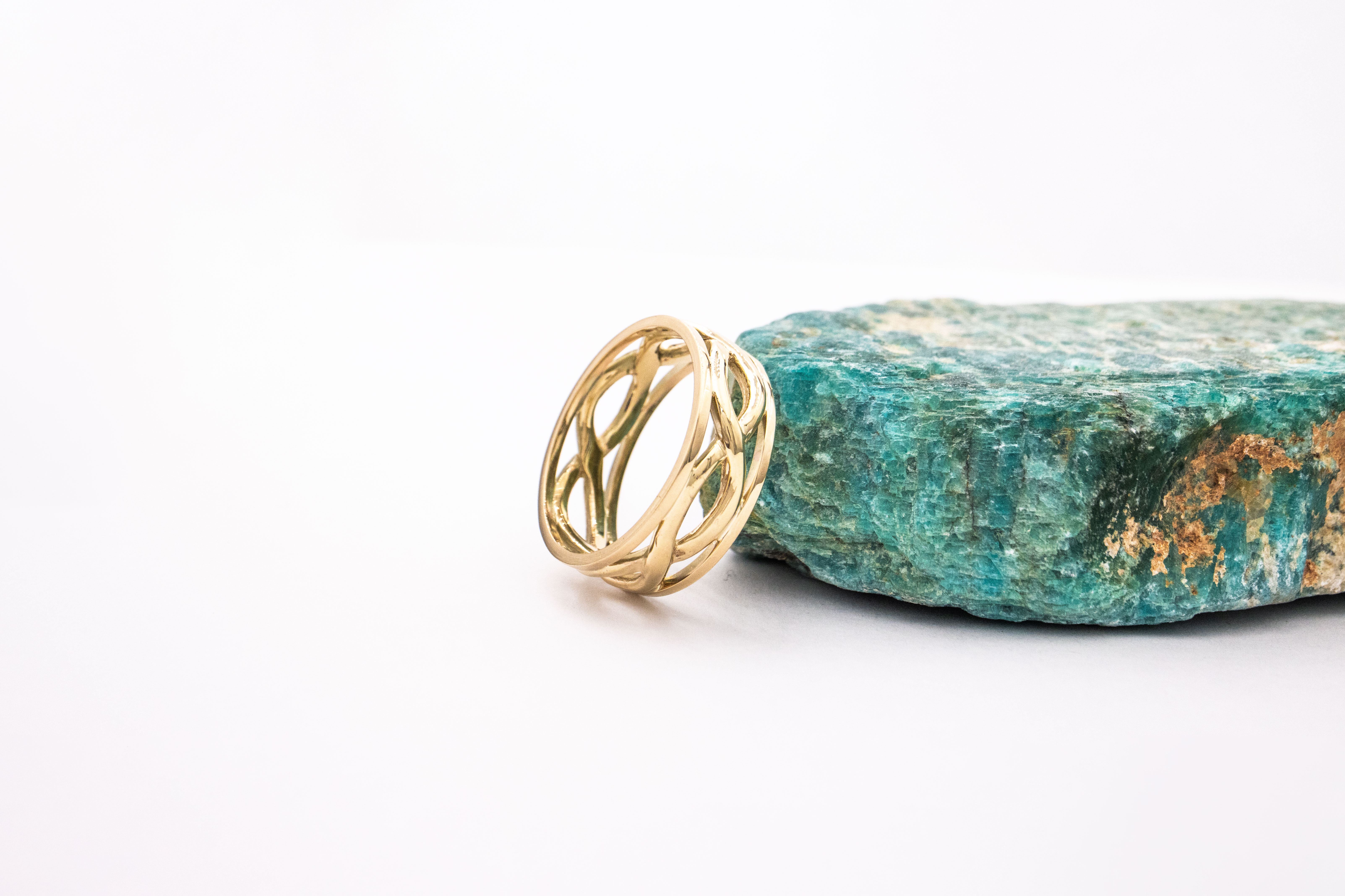 Genuine 10K Yellow Gold Celtic Knot 8.8mm Ring For Men. Side View.