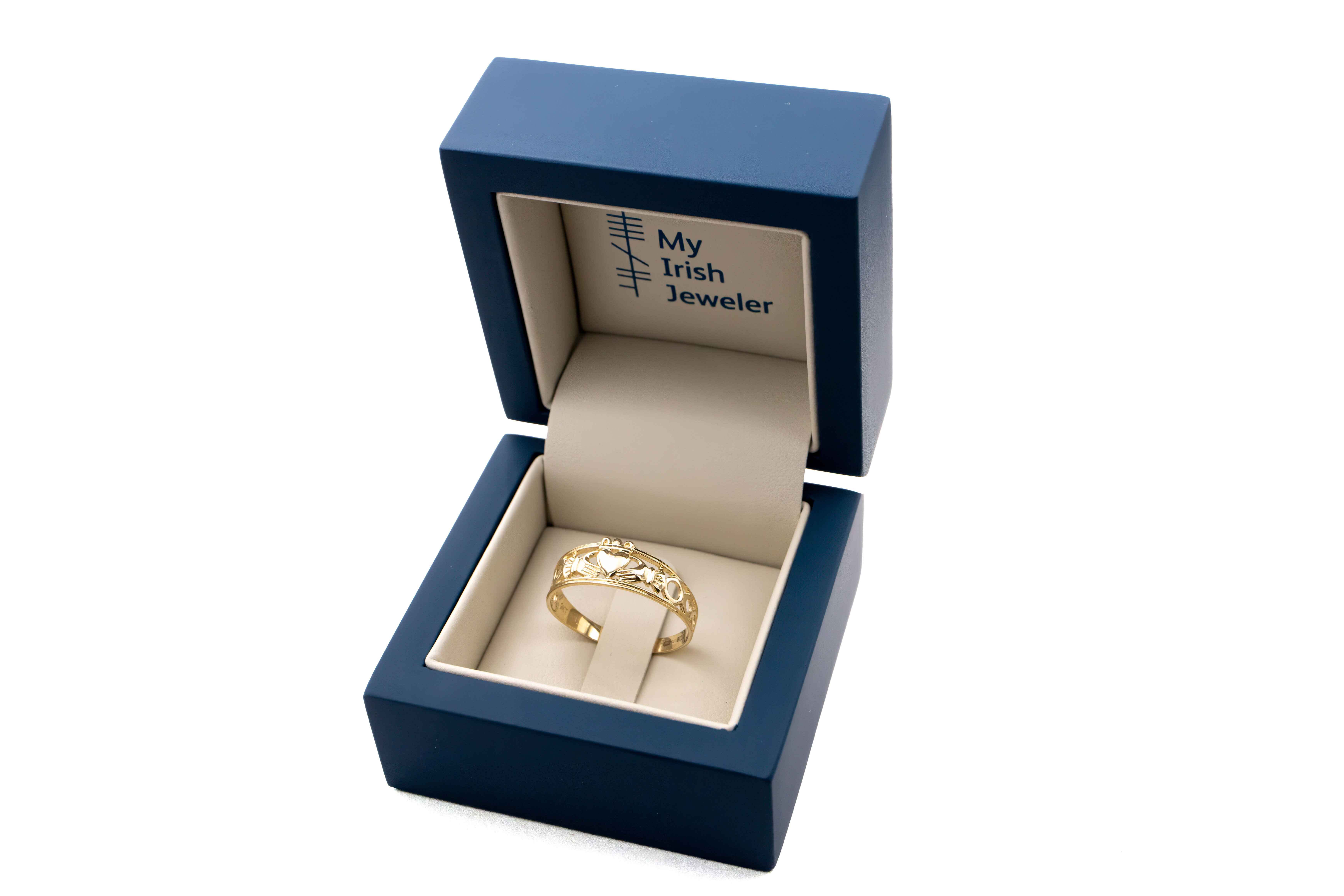 Womens 9K Yellow Gold Claddagh 8.0mm Ring. In Luxury Packaging.