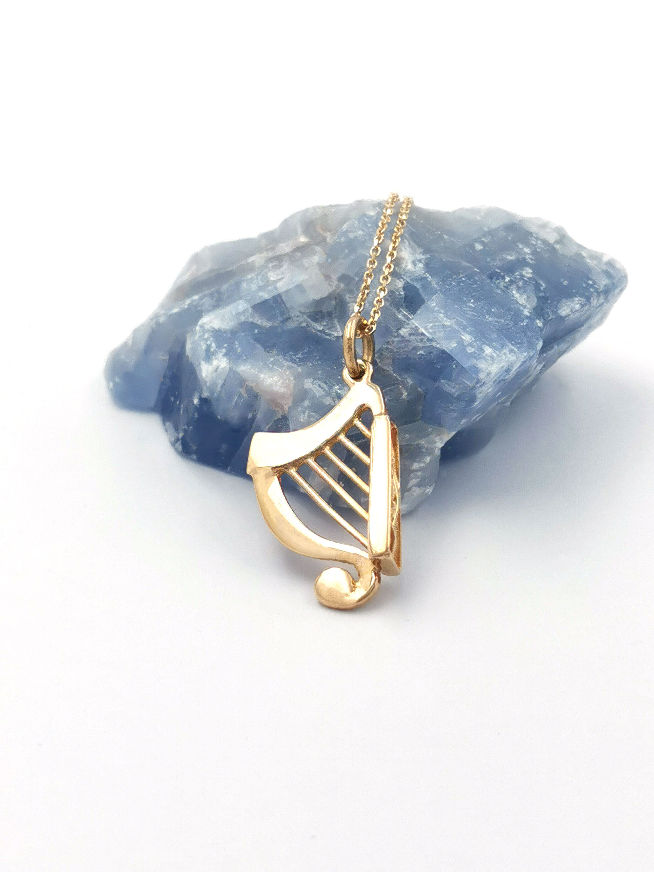 Womens Medium Sized Irish Harp Charm in Real Yellow Gold