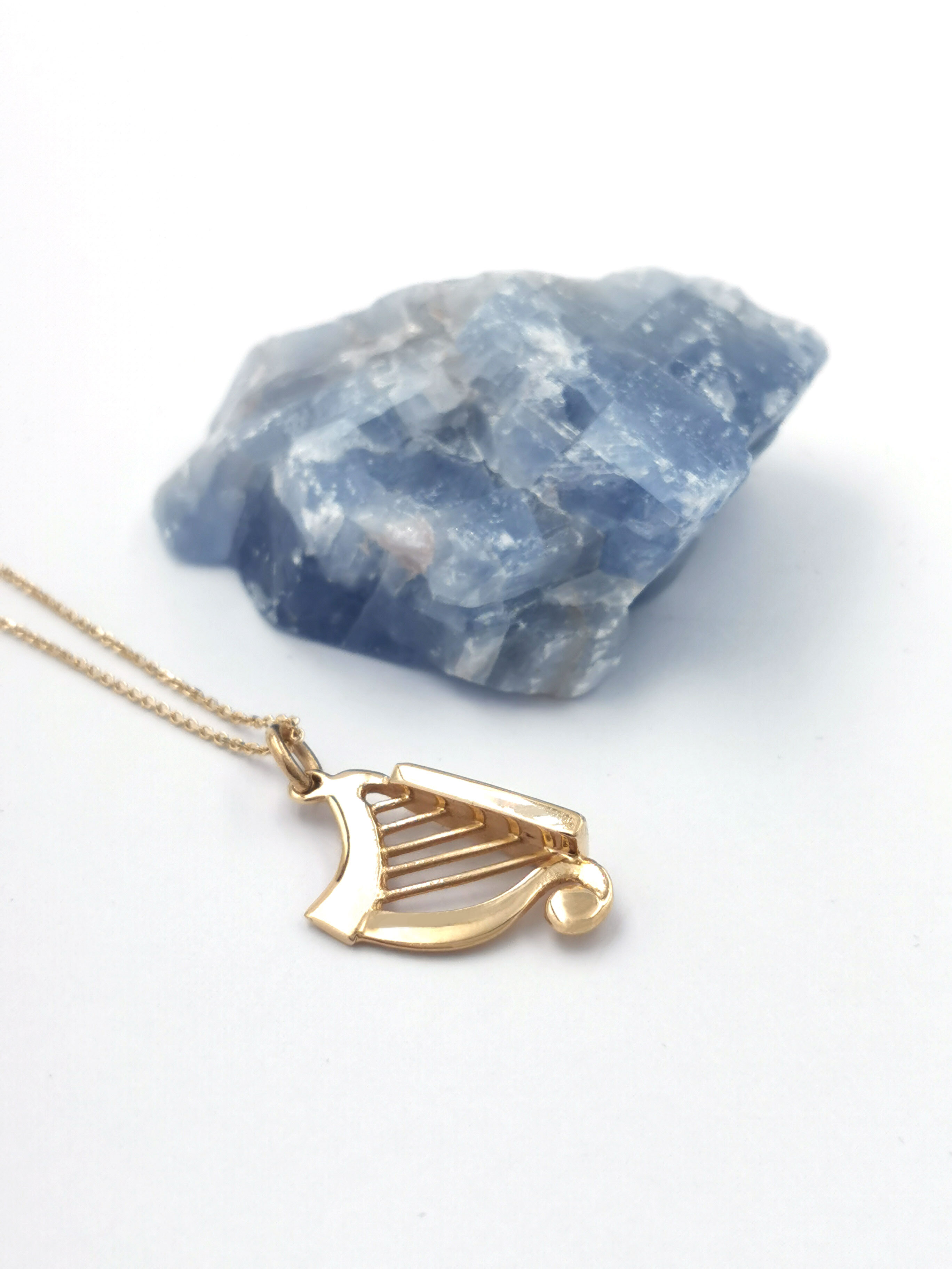 Medium Sized Authentic Yellow Gold Irish Harp Charm For Women