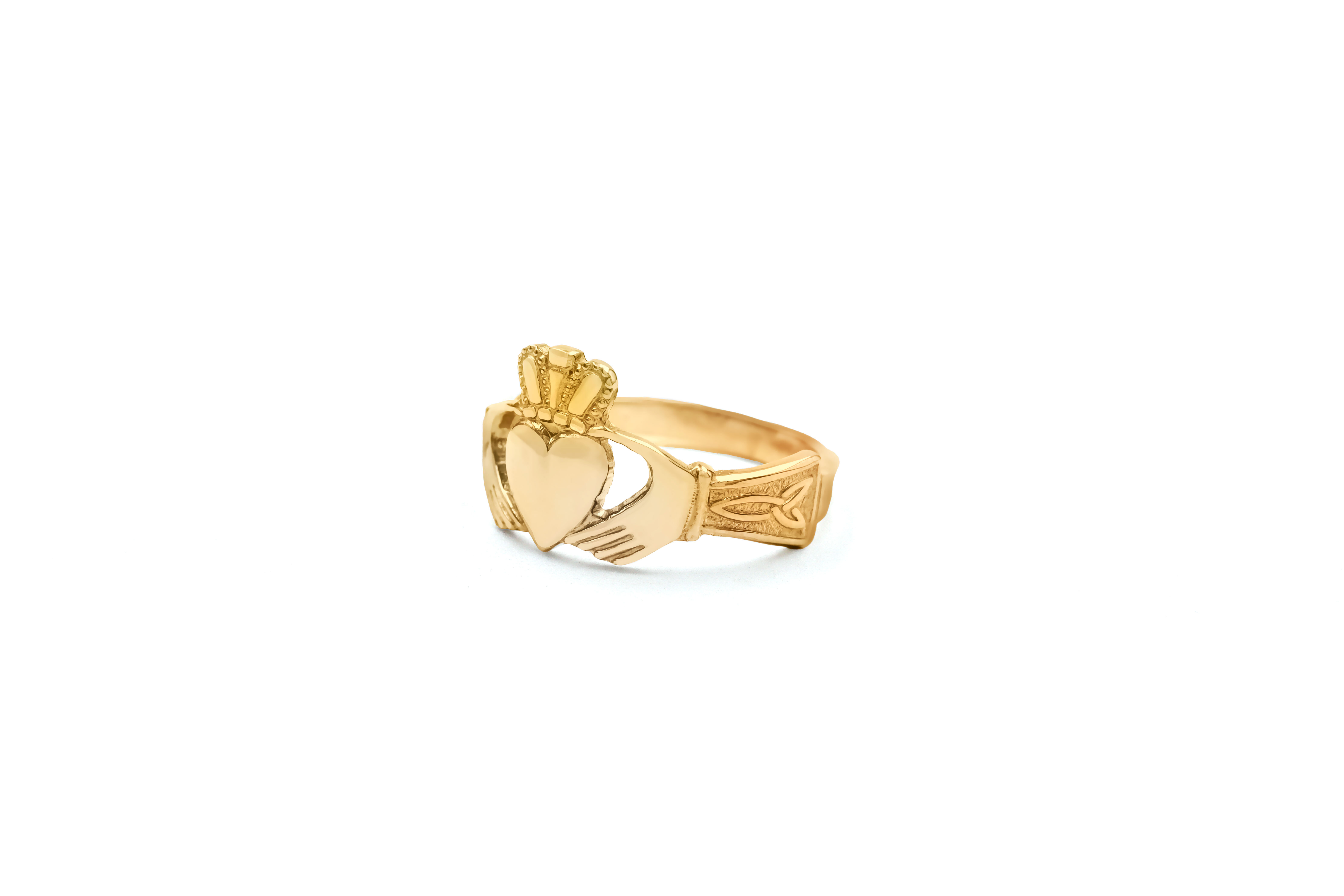 Mens 14K Yellow Gold Claddagh Ring