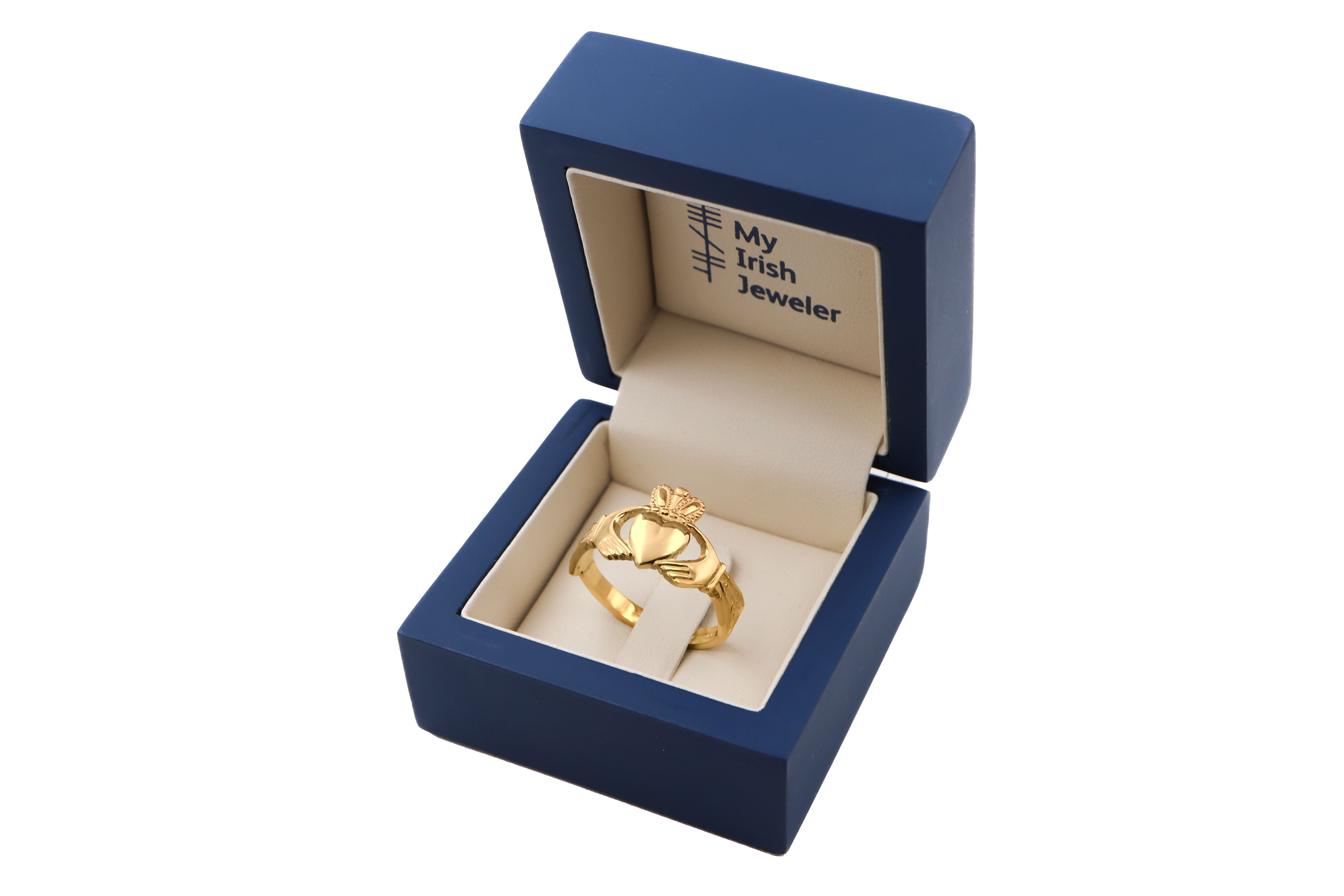 Attractive 14K Yellow Gold Claddagh Ring For Men. In Luxury Packaging.