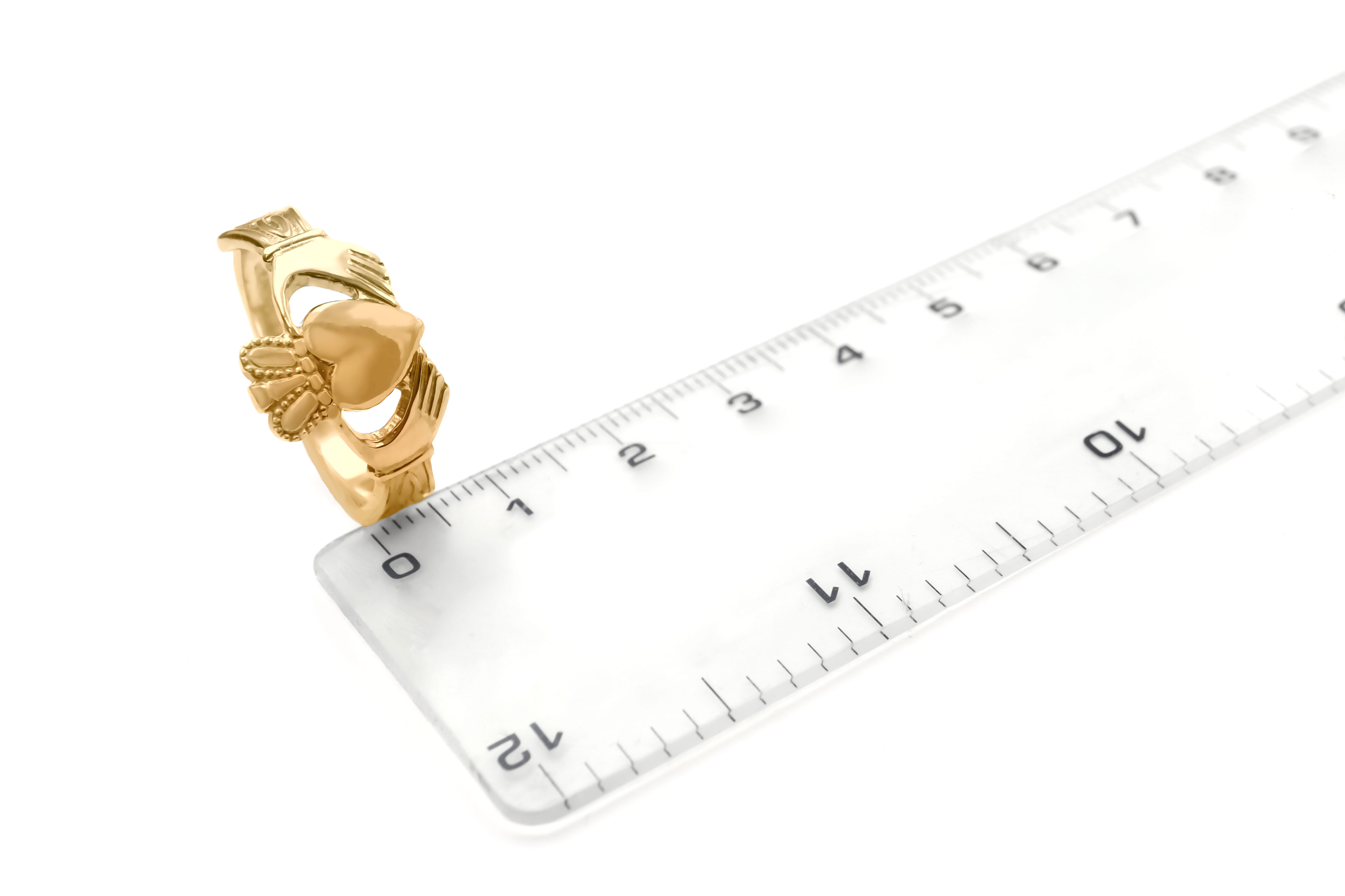 Mens Yellow Gold Claddagh Ring. Picture For Scale.