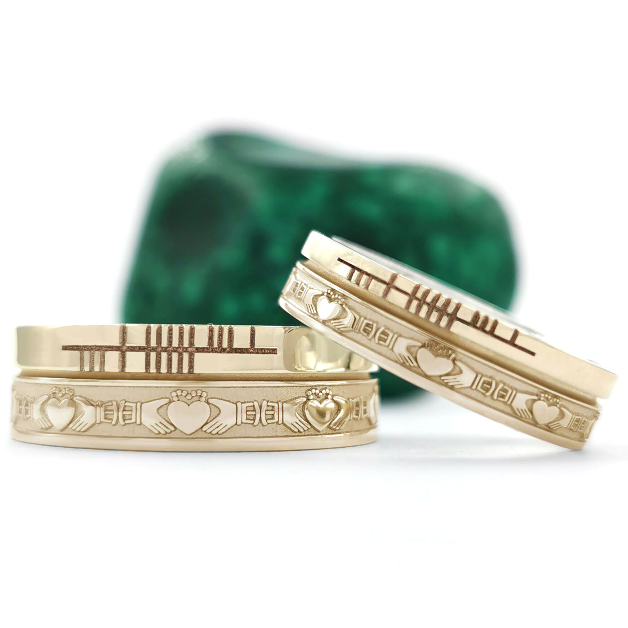 Florentine Yellow Gold Ogham & Claddagh 7.3mm Ring