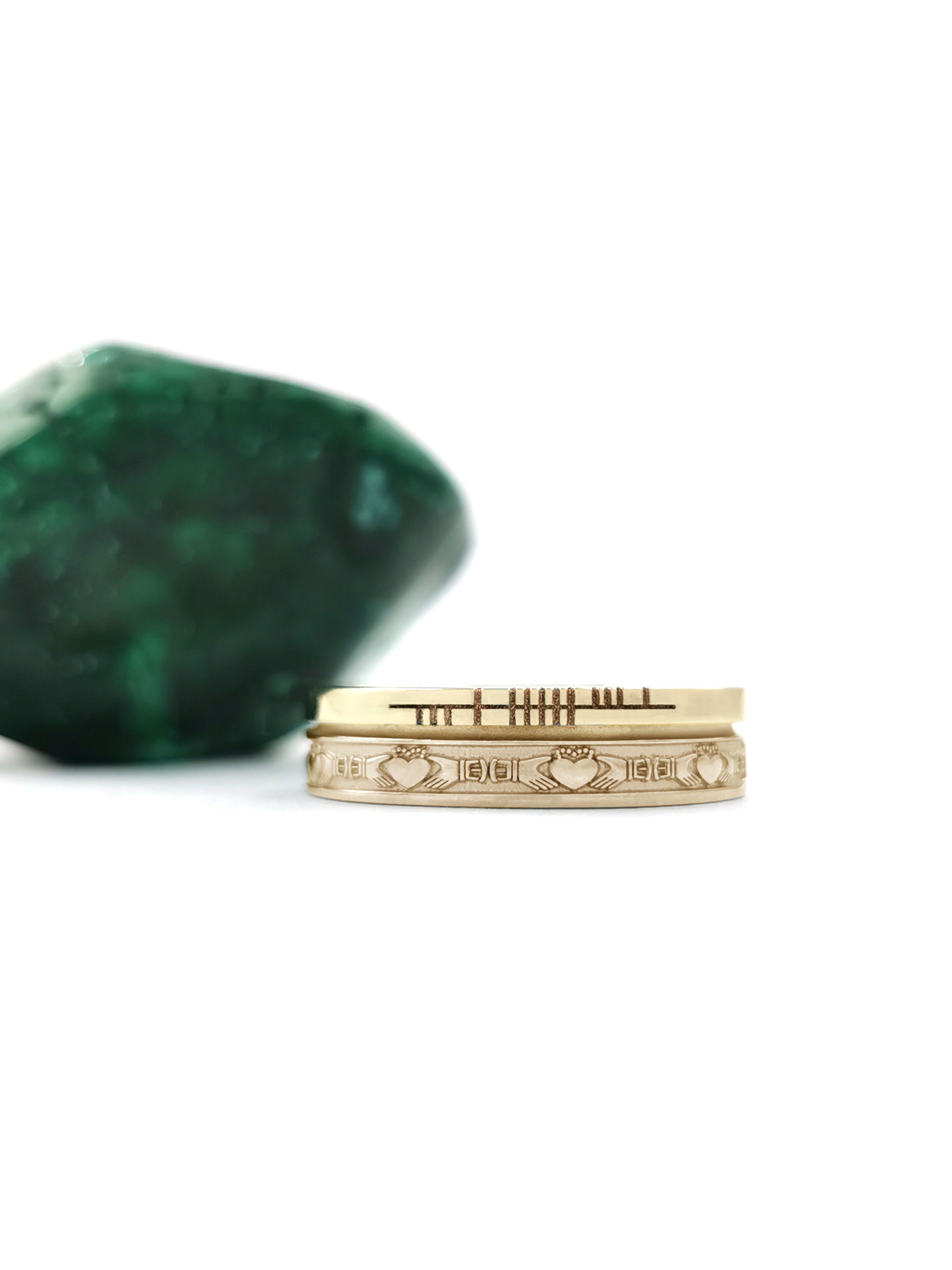 Genuine Yellow Gold Ogham 7.3mm Ring With a Florentine Finish