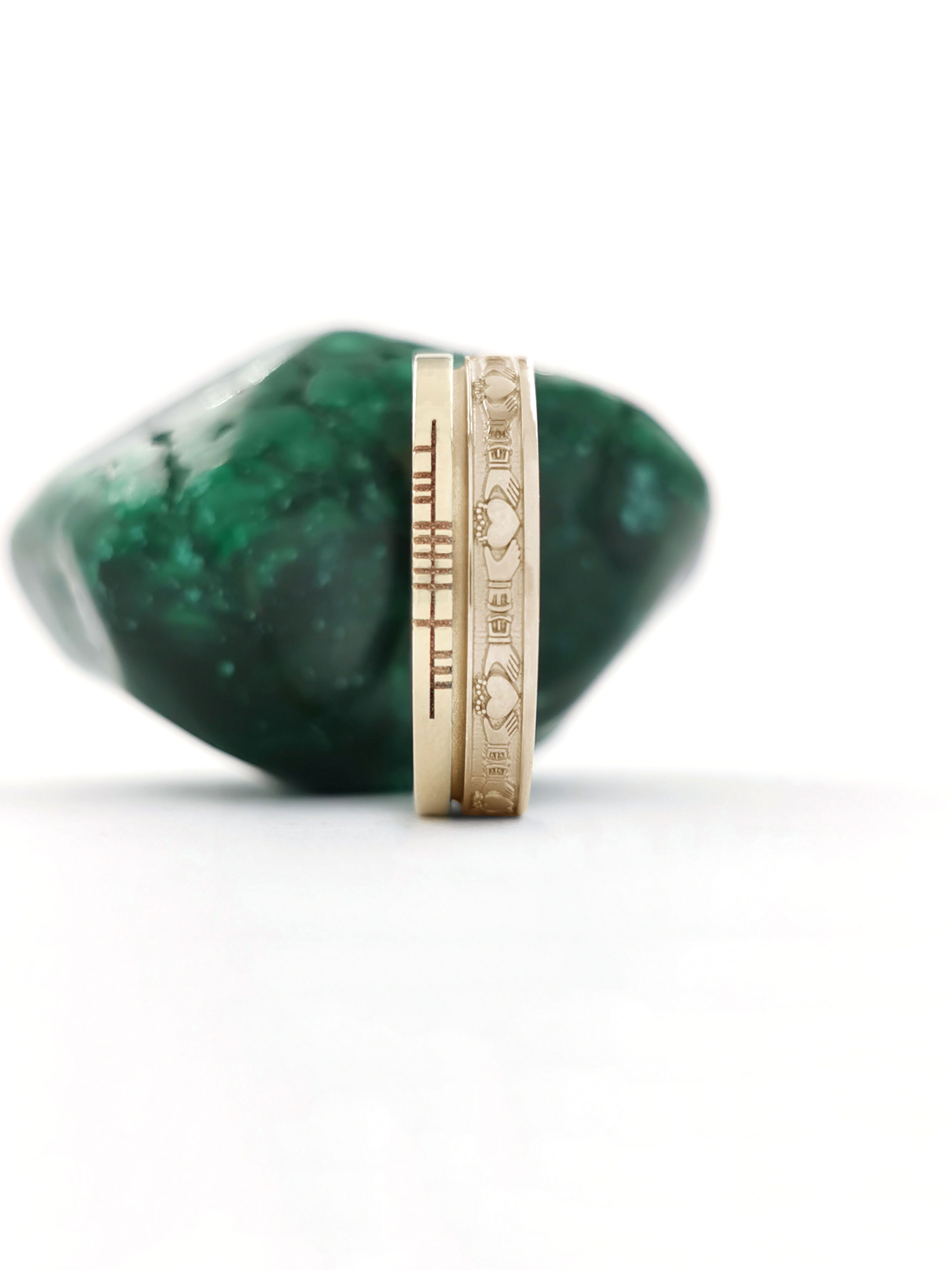 Real Florentine Yellow Gold Ogham & Claddagh 7.3mm Ring