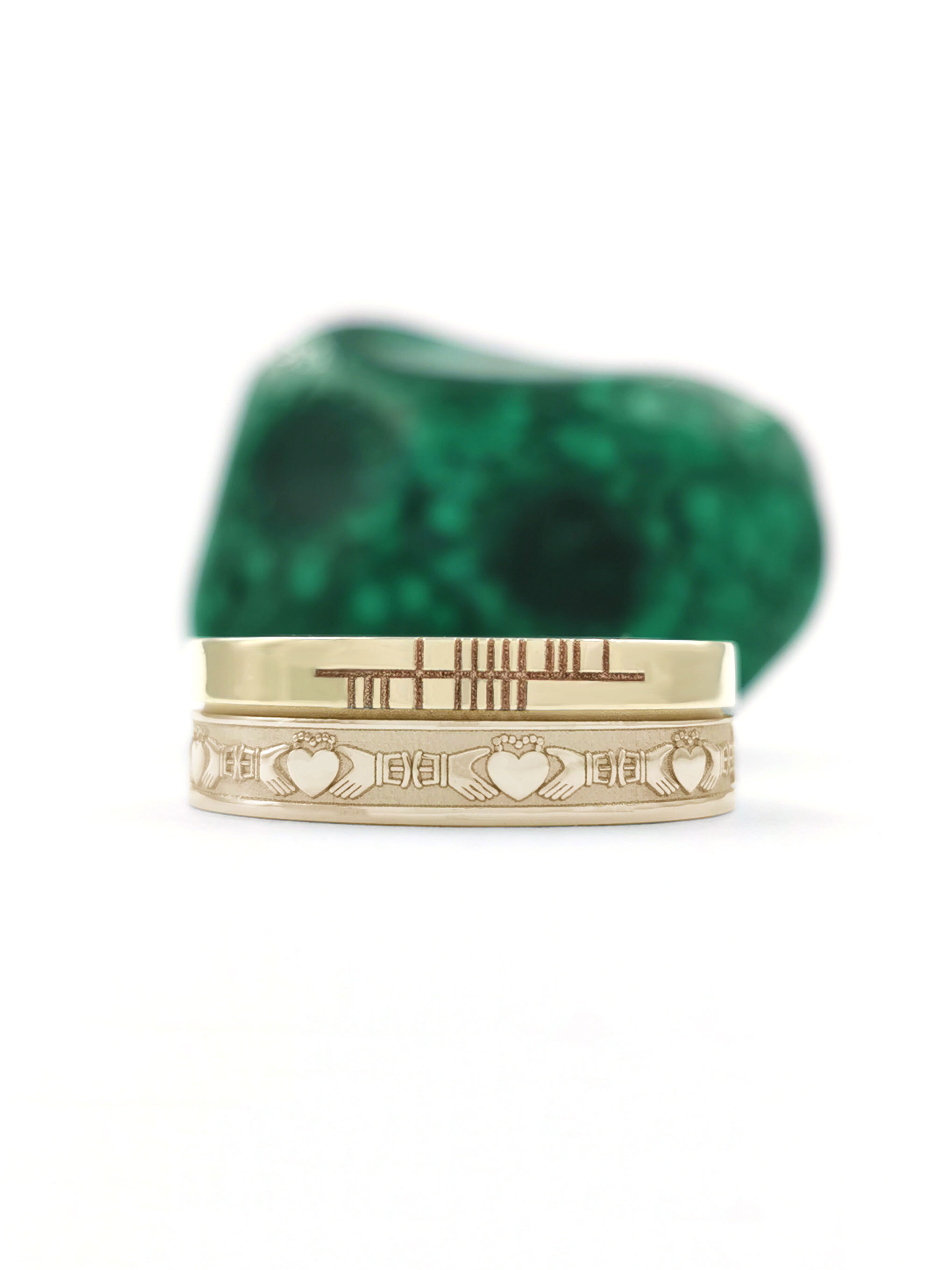 Ogham 7.3mm Ring in 14K Yellow Gold With a Florentine Finish