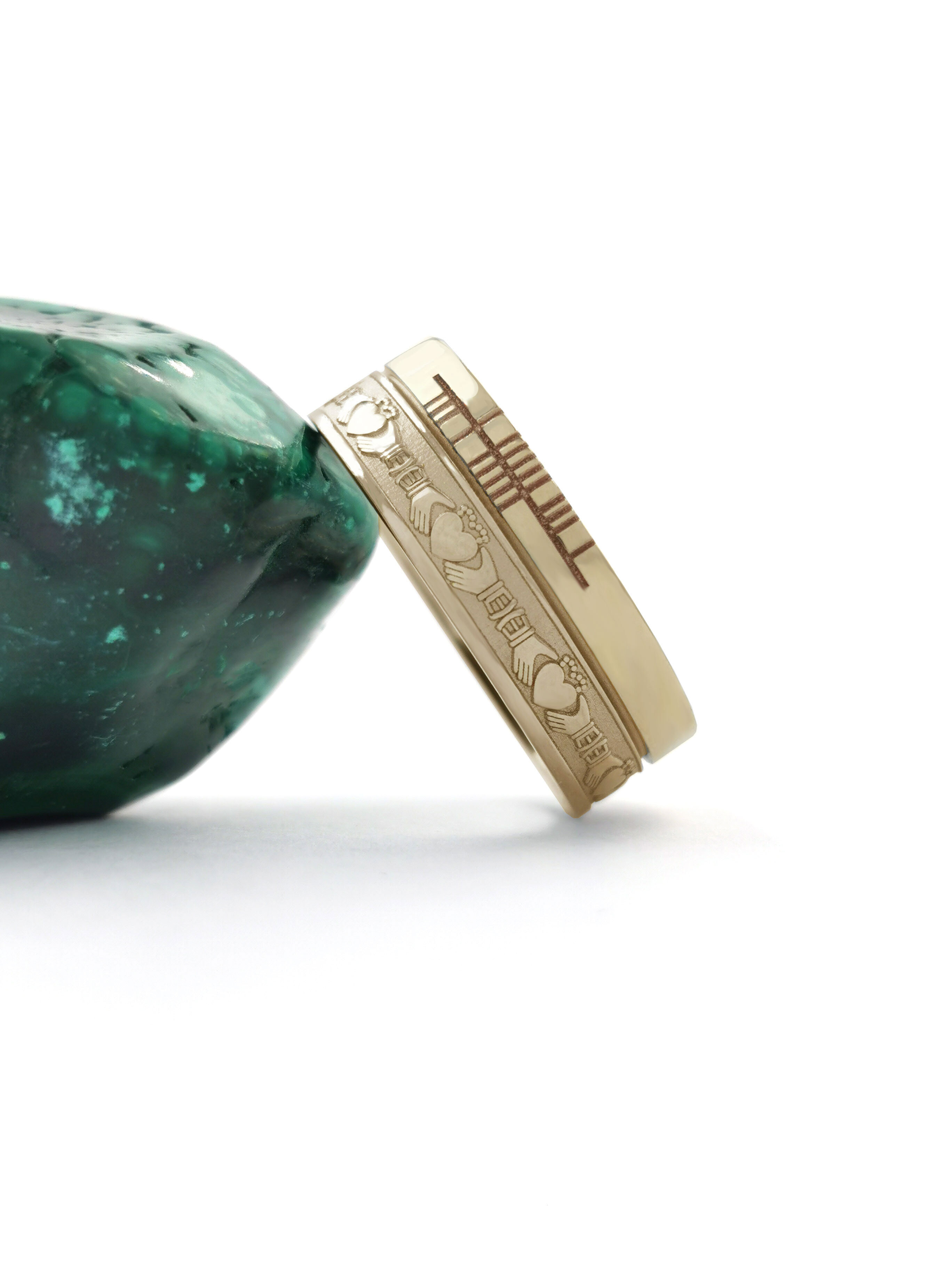 Florentine Ogham Wedding Ring in Real 14K Yellow Gold