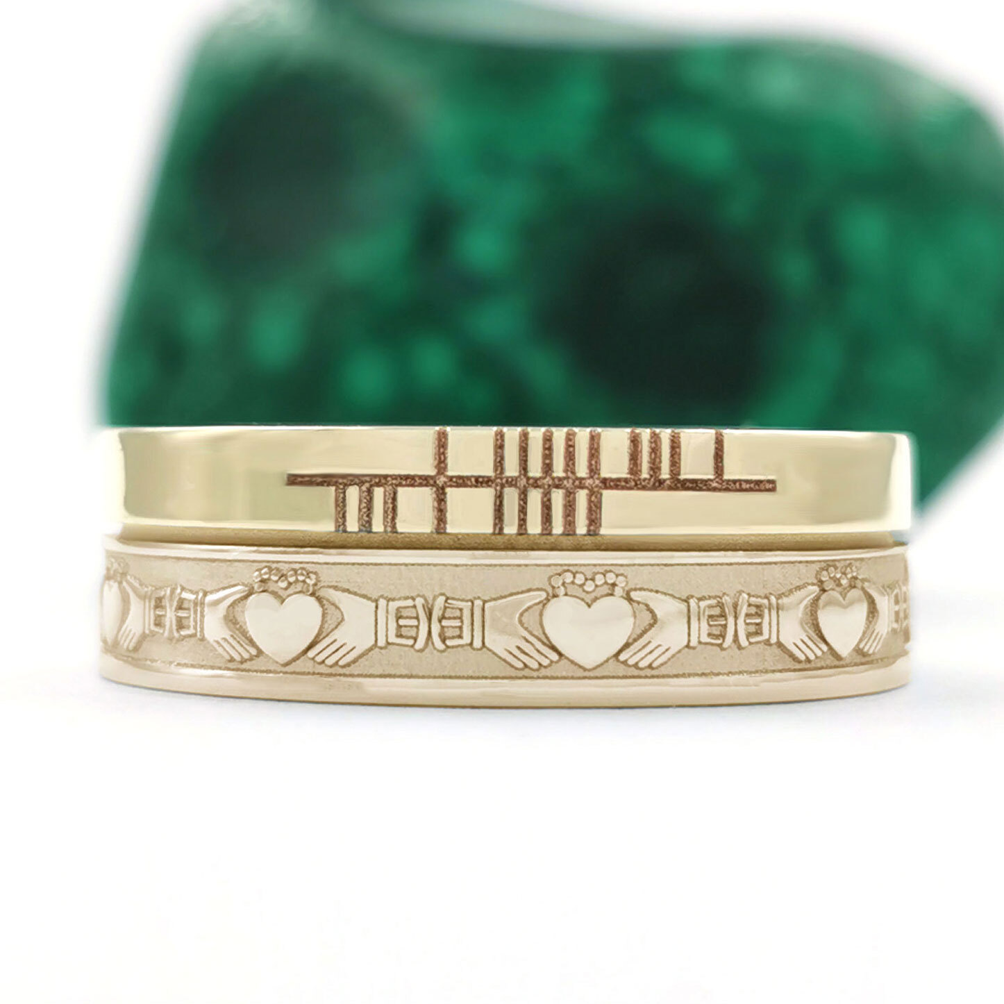 Ogham & Claddagh 7.3mm Ring in 10K Yellow Gold With a Florentine Finish
