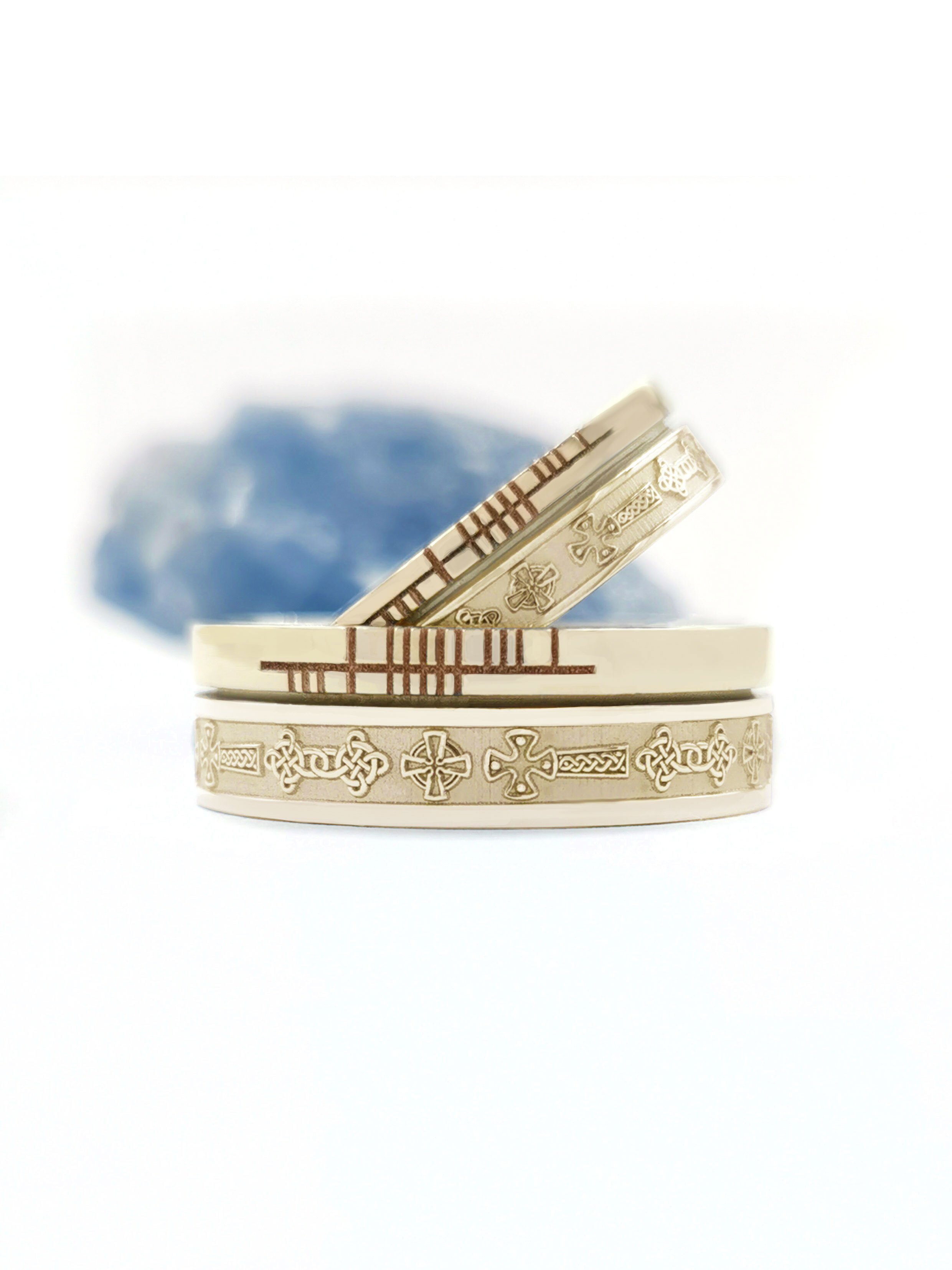 Attractive Yellow Gold Celtic Cross 7.3mm Ring With a Florentine Finish