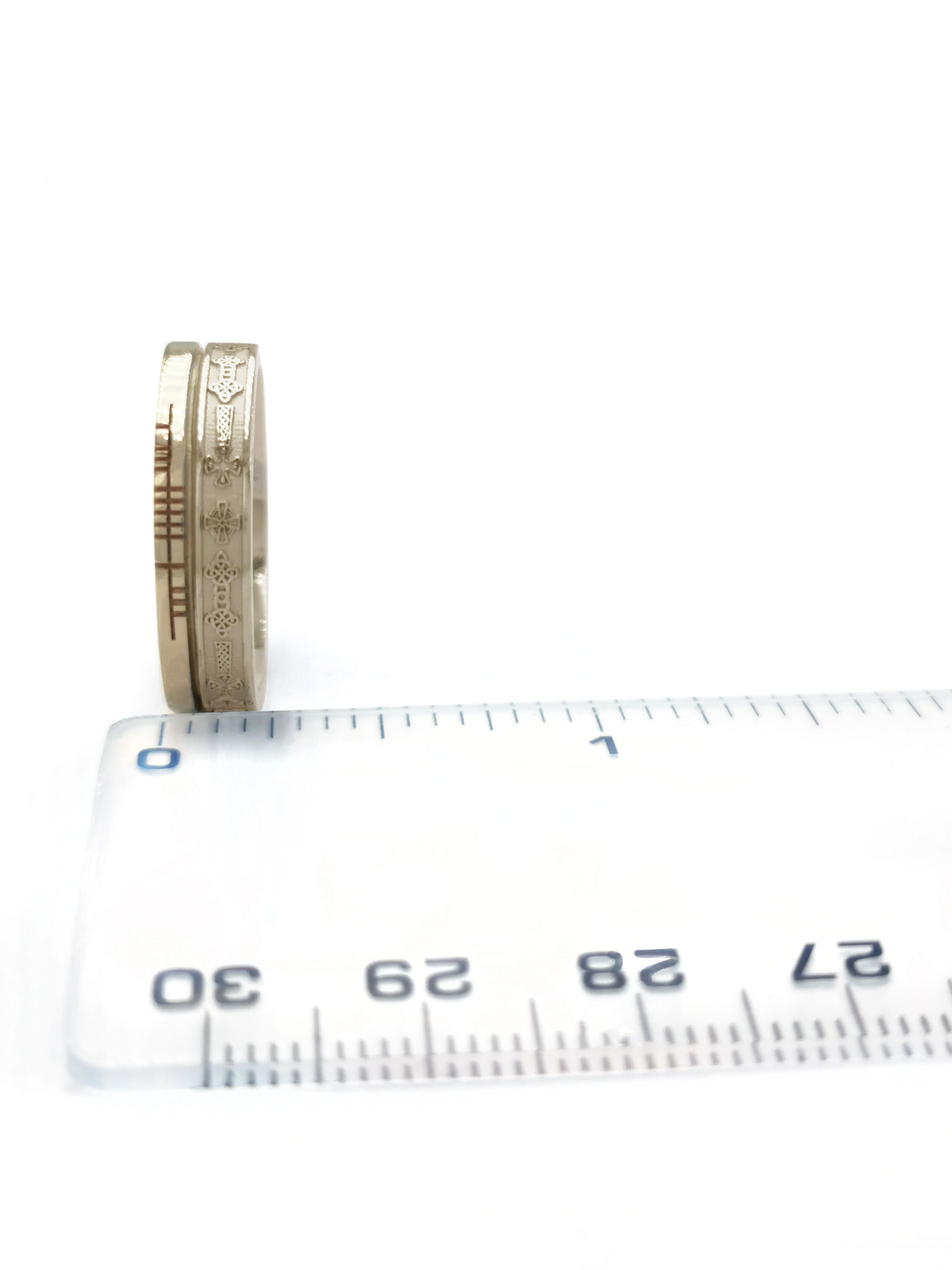 Real 10K Yellow Gold Celtic Cross 7.3mm Ring With a Florentine Finish. Picture For Scale.