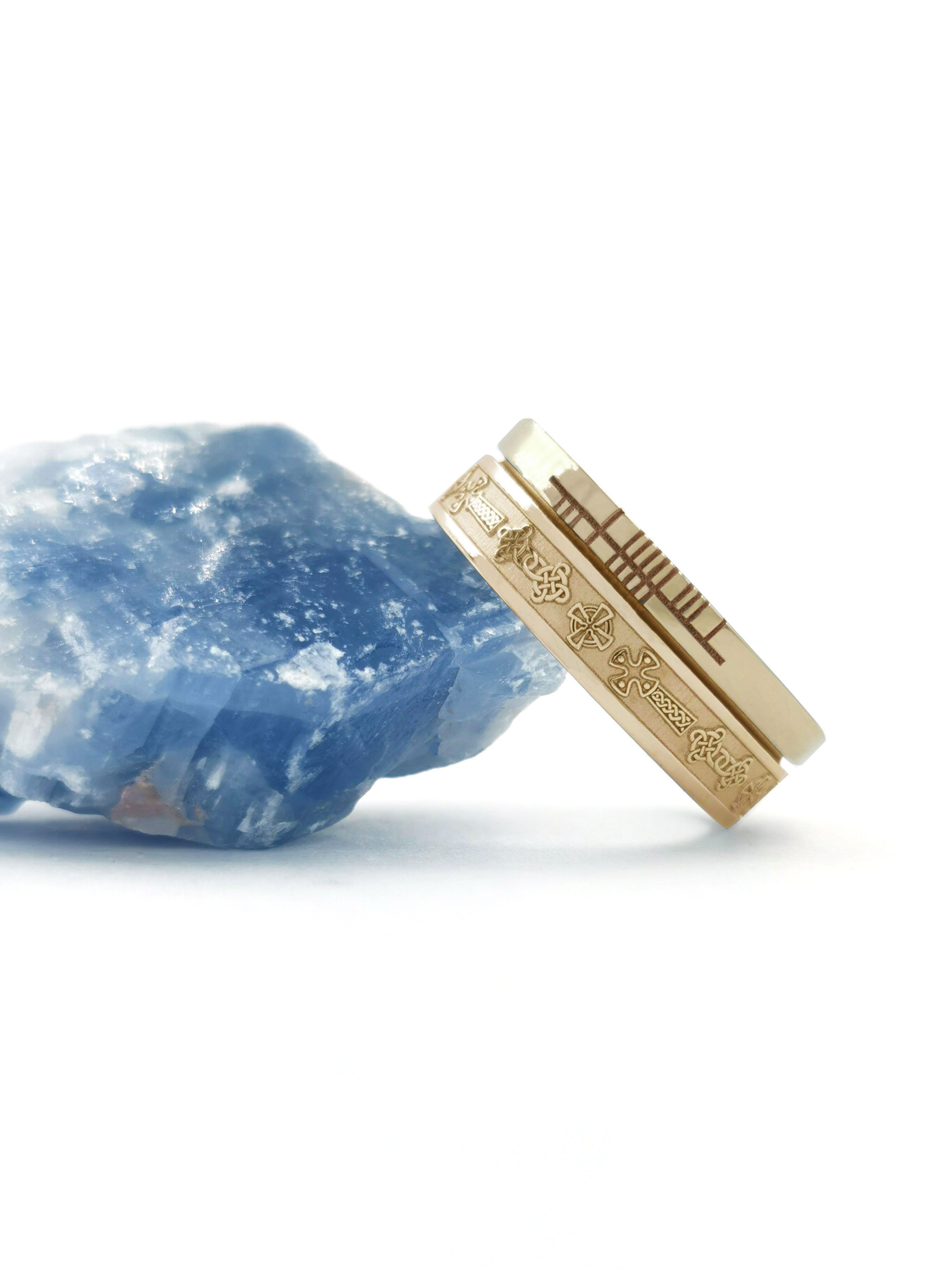 Celtic Cross 7.3mm Ring in 14K Yellow Gold With a Florentine Finish